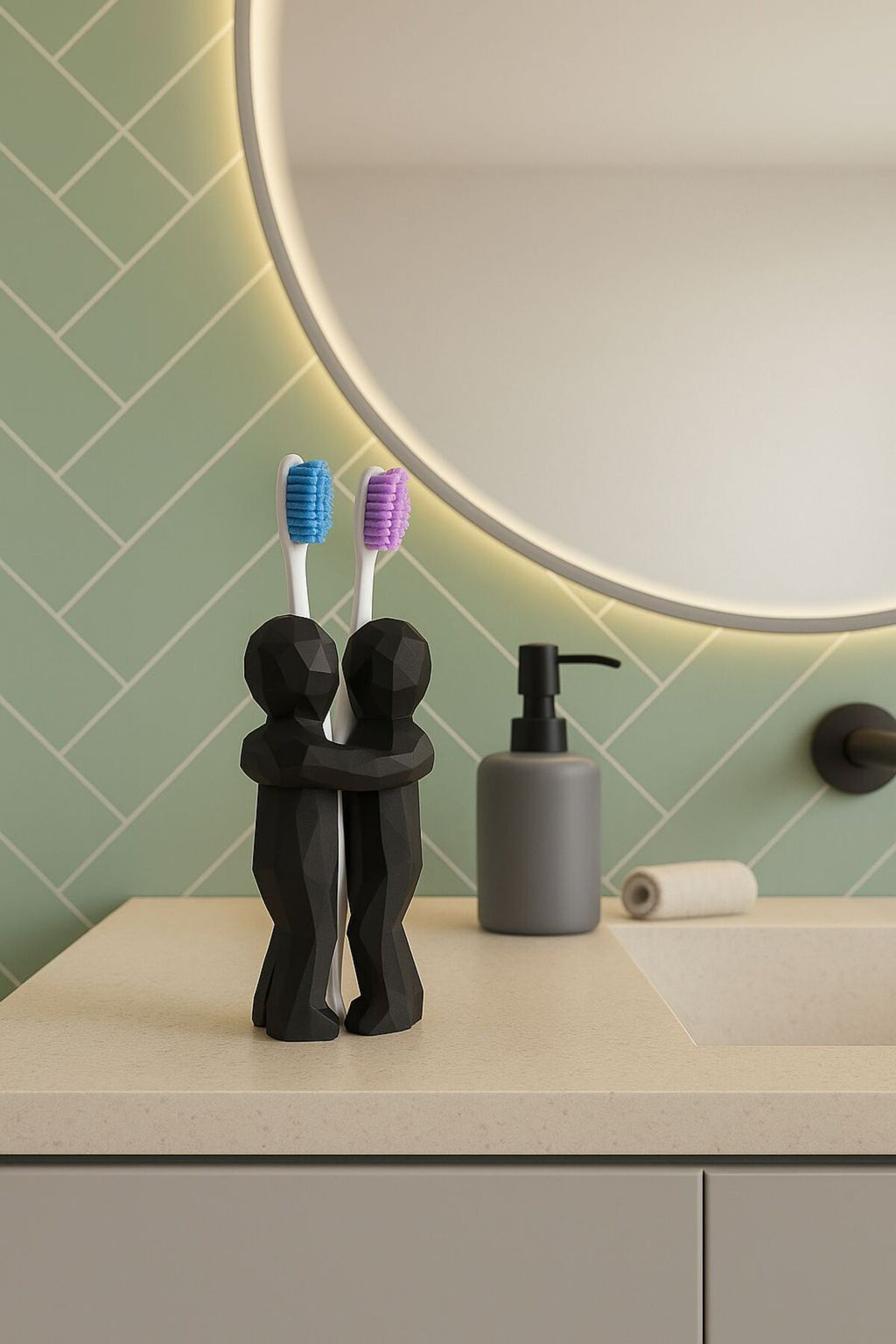 3D Hediye Çiftler İçin Diş Fırçalığı Minimalist Banyo Aksesuarı Geri Dönüştürülmüş PLA 13 X 9 cm - Görsel 4
