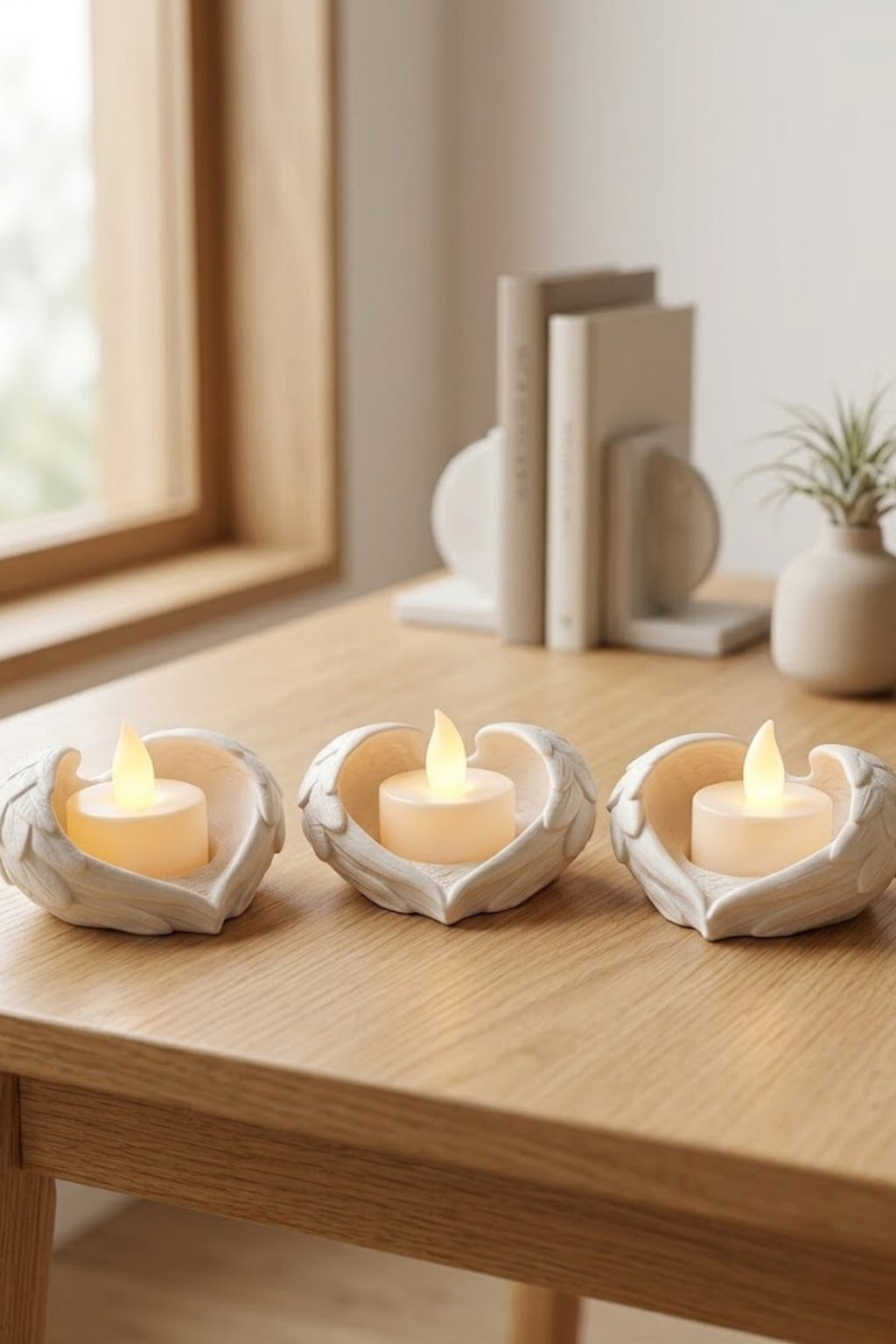 Melek Işığı Seti 3’lü Melek Kanatlı LED Mum Dekoratif Tealight 8 x 7 cm - Görsel 5