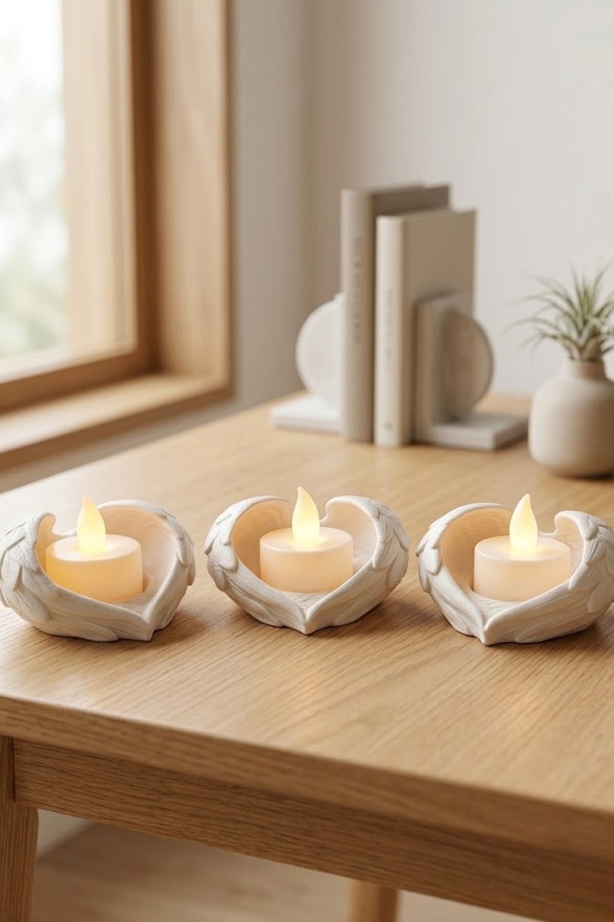 Melek Işığı Seti 3’lü Melek Kanatlı LED Mum Dekoratif Tealight 8 x 7 cm - Görsel 5