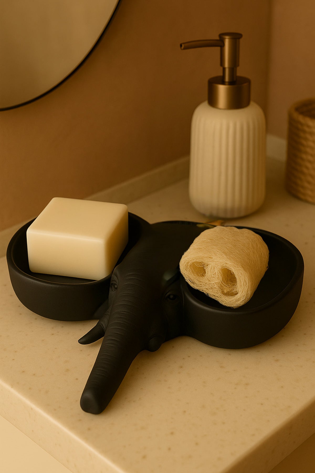 Siyah Fildişi Figürlü Sunumluk Banyo Sabunluk, Kahvaltı Tabağı, Takı Organizeri, Mumluk 15 x 15 cm - Görsel 4