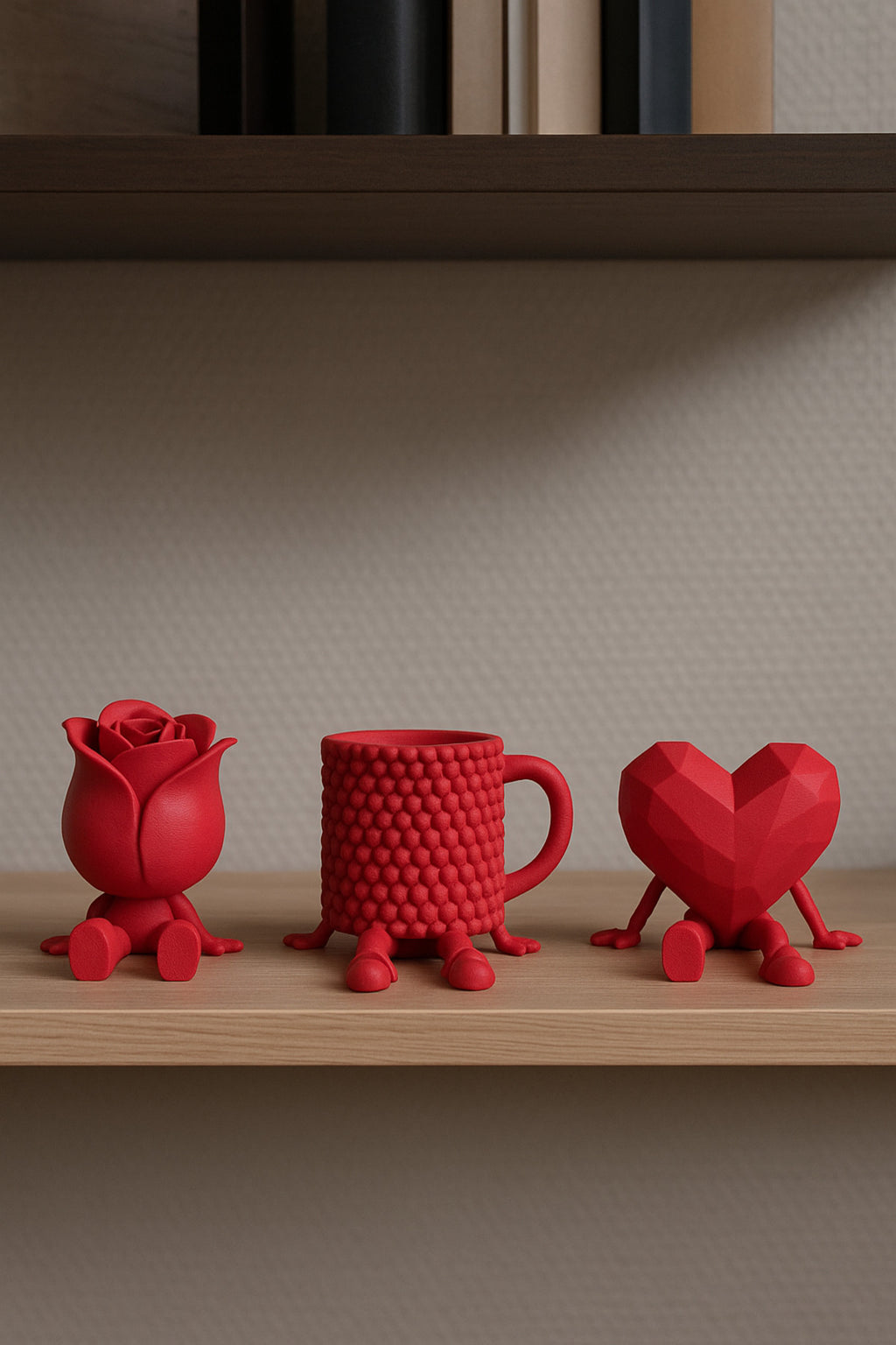 Dekoratif Kalp Gül Ve Kahve Figürü Kahve Sever Obje 3'lü Set 9 X 7 Cm - Görsel 6