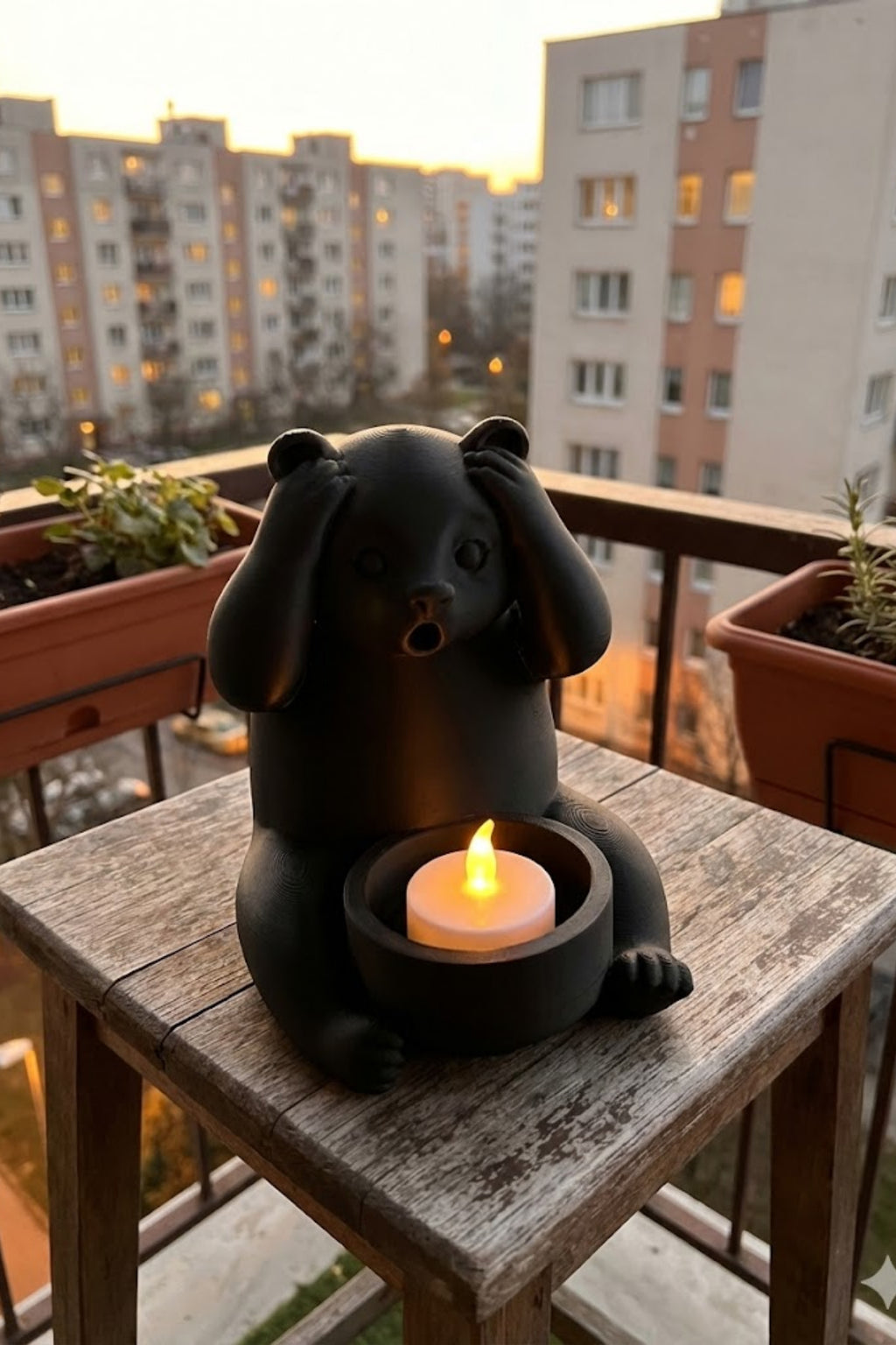 Dekoratif Tealight Mum Hediyeli Ayı Panda Tasarım Vegan - Görsel 2