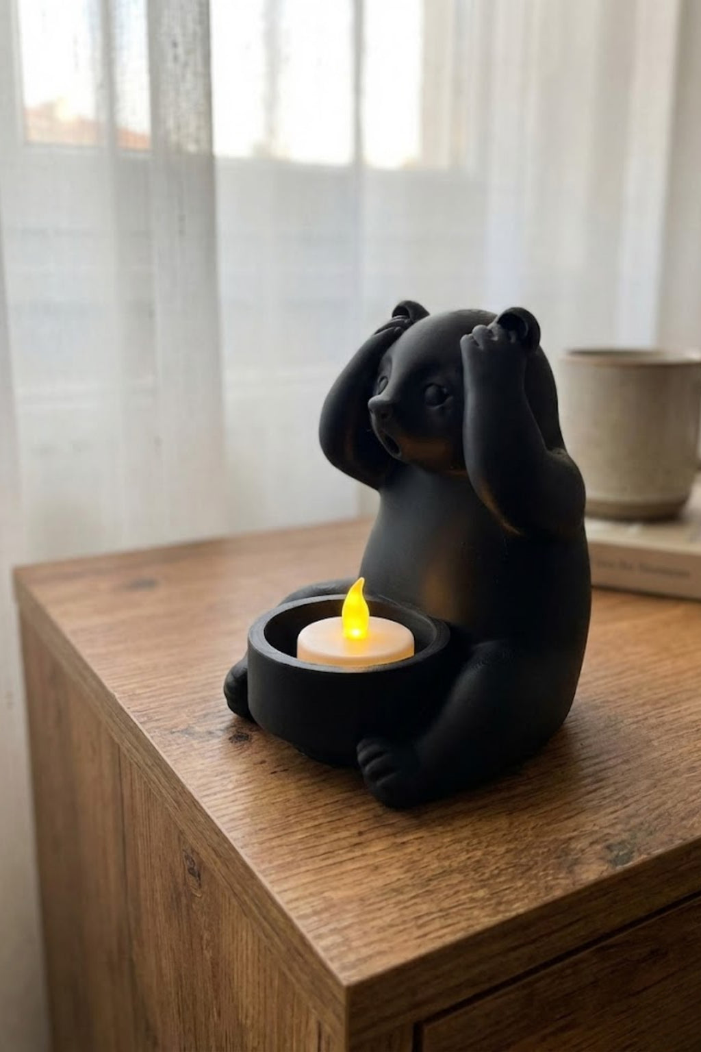 Dekoratif Tealight Mum Hediyeli Ayı Panda Tasarım Vegan - Görsel 5