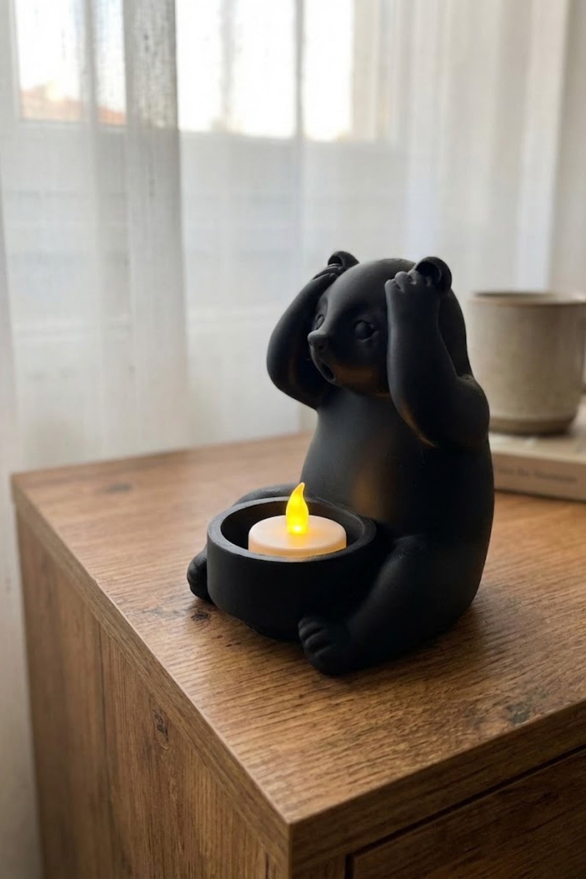 Dekoratif Tealight Mum Hediyeli Ayı Panda Tasarım Vegan - Görsel 5