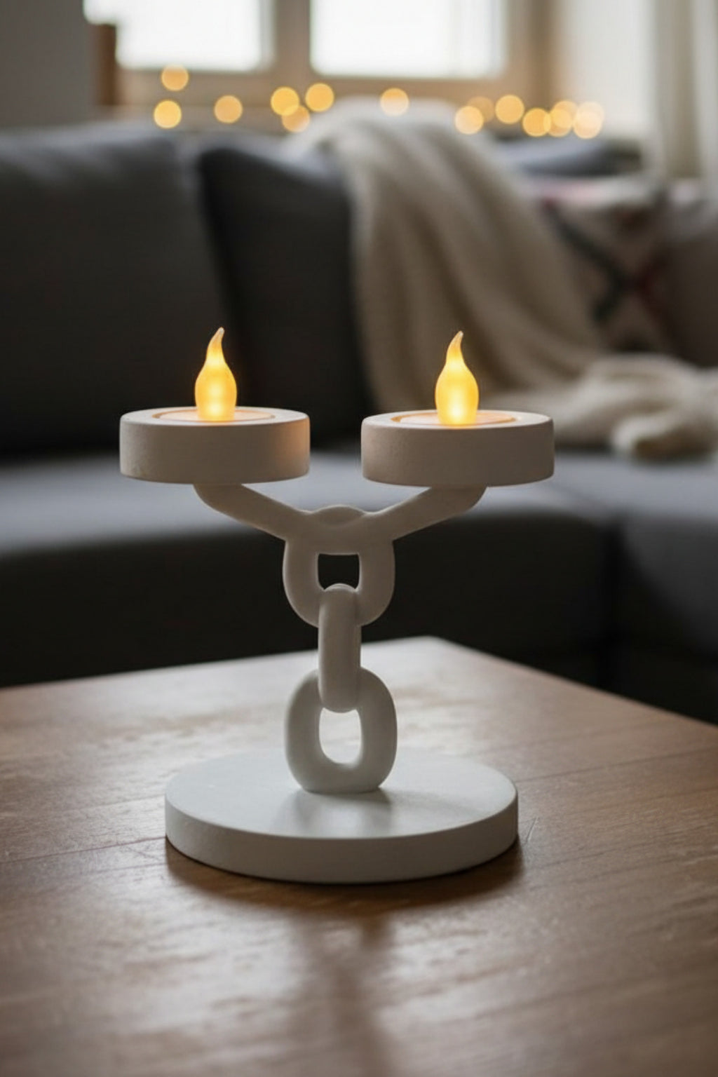 Dekoratif Zincir 2’li Mumluk Tealight Mum Dahil Modern Masa Üstü Mumluk 15 cm - Görsel 5