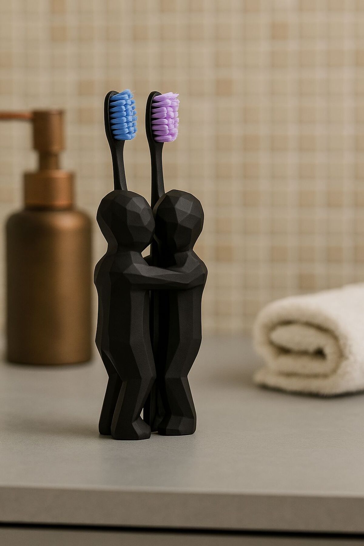 3D Hediye Çiftler İçin Diş Fırçalığı Minimalist Banyo Aksesuarı Geri Dönüştürülmüş PLA 13 X 9 cm - Görsel 3