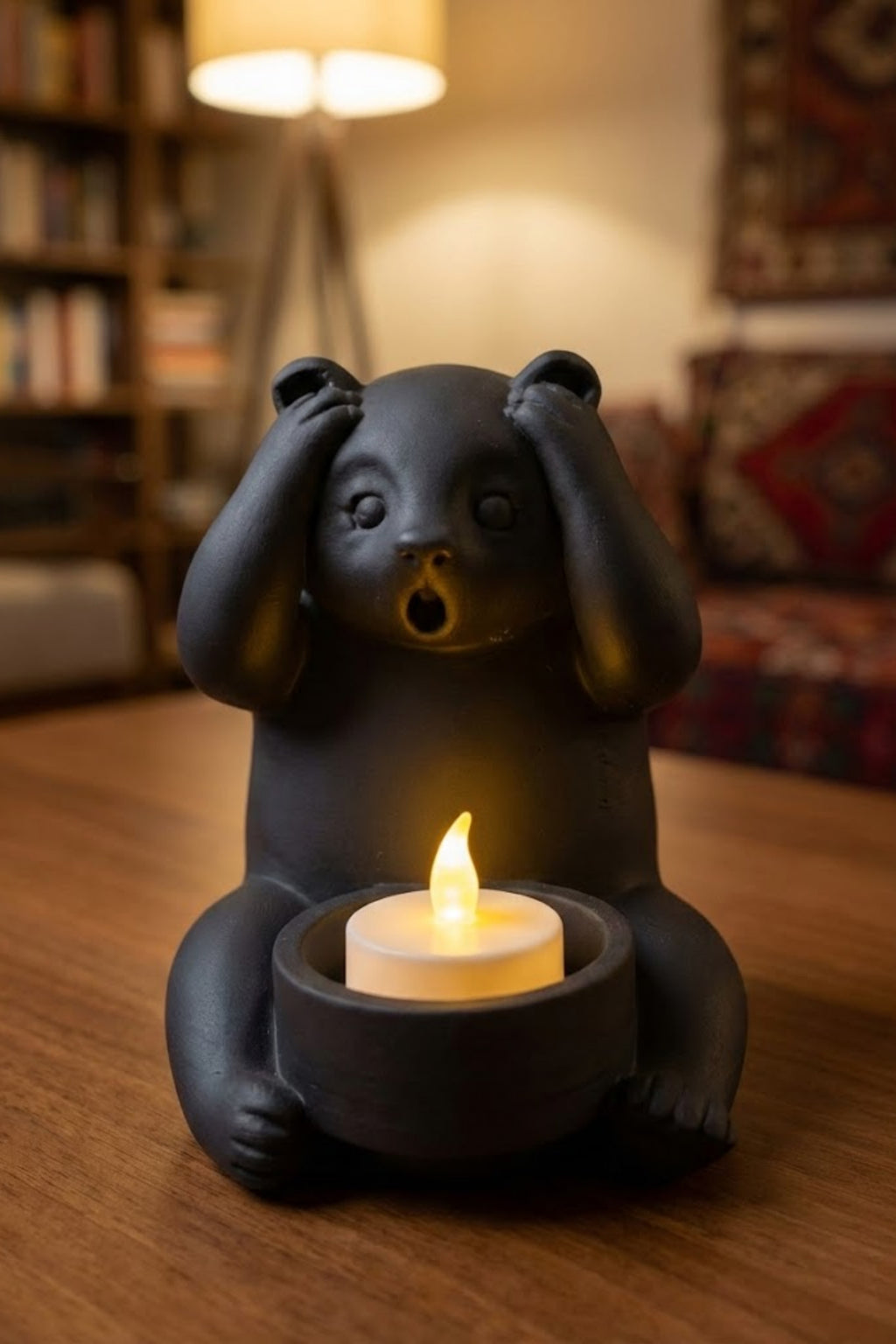 Dekoratif Tealight Mum Hediyeli Ayı Panda Tasarım Vegan