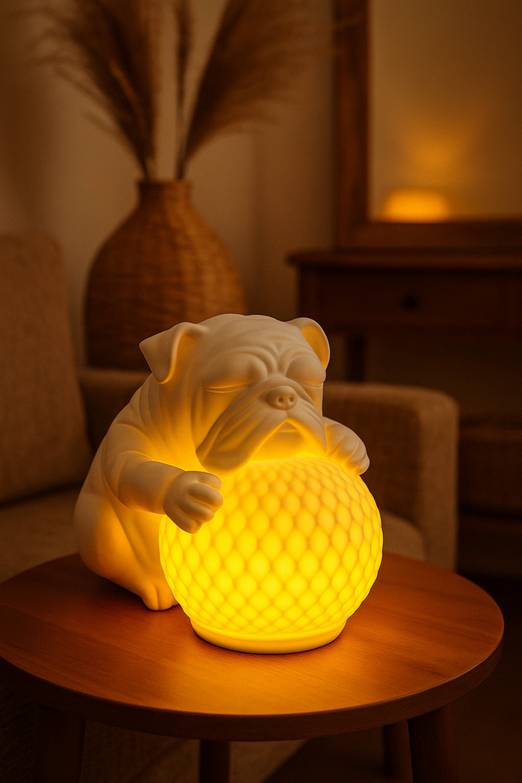 Bulldog Tasarımlı 3D Dekoratif Masa Lambası, Estetik Çocuk Odası Gece Lambası, Tealight 25 x 25 cm - Görsel 6