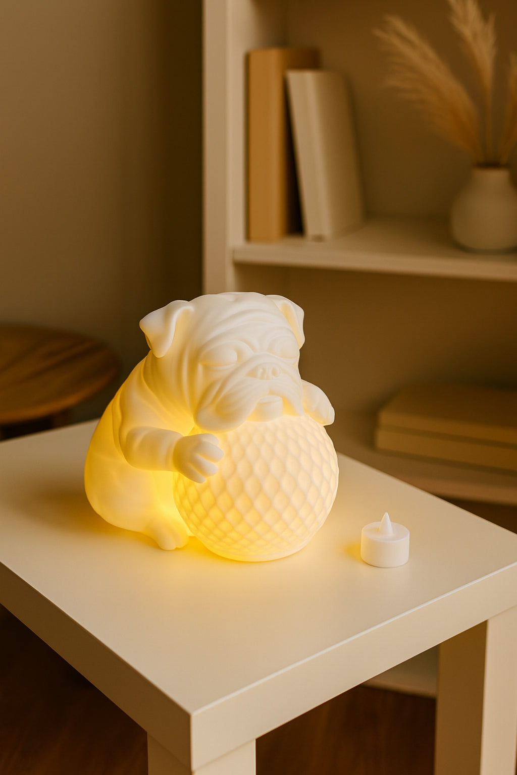 Bulldog Tasarımlı 3D Dekoratif Masa Lambası, Estetik Çocuk Odası Gece Lambası, Tealight 25 x 25 cm - Görsel 4