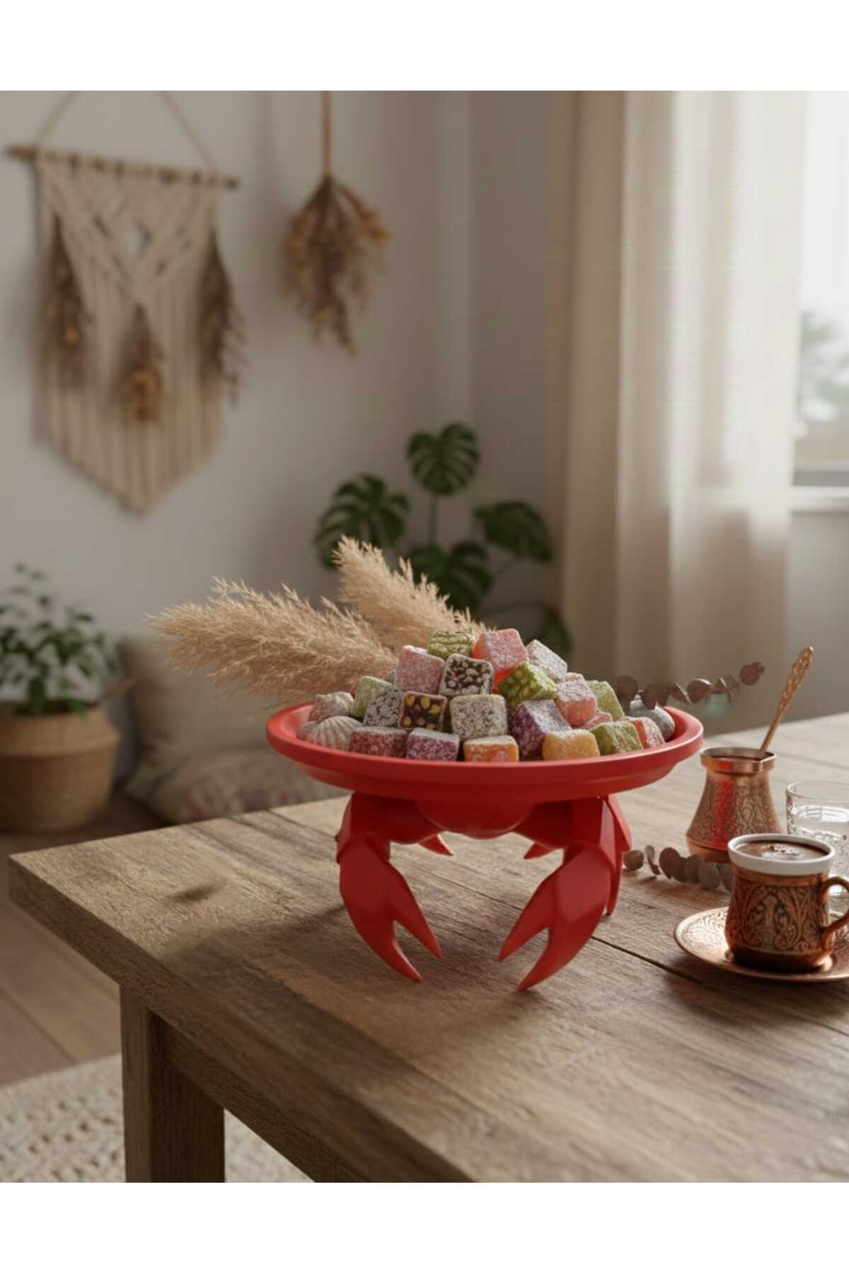 Dekoratif Yengeç Figürü Kırmızı Pratik Ev Gereçleri Sunum Tabak 16 X 16 Cm - Görsel 3