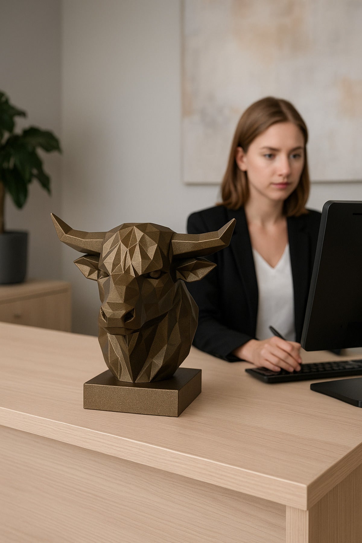Dekoratif Büst Boğa Heykel Özel Tasarım 3d Hediye 12 x 16 Cm - Görsel 5