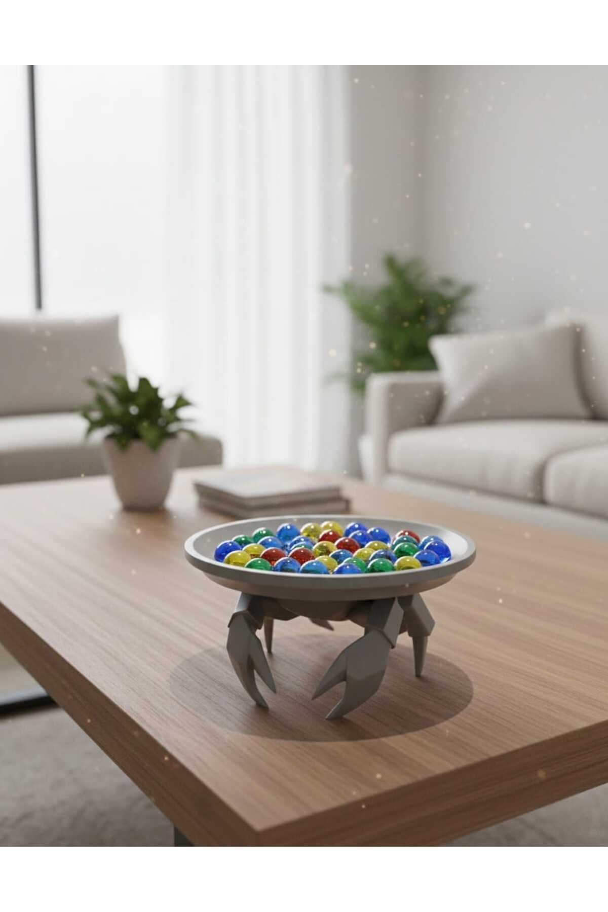 Dekoratif Yengeç Figürü Gri Pratik Ev Gereçleri Sunum Tabak 16 X 16 Cm - Görsel 3