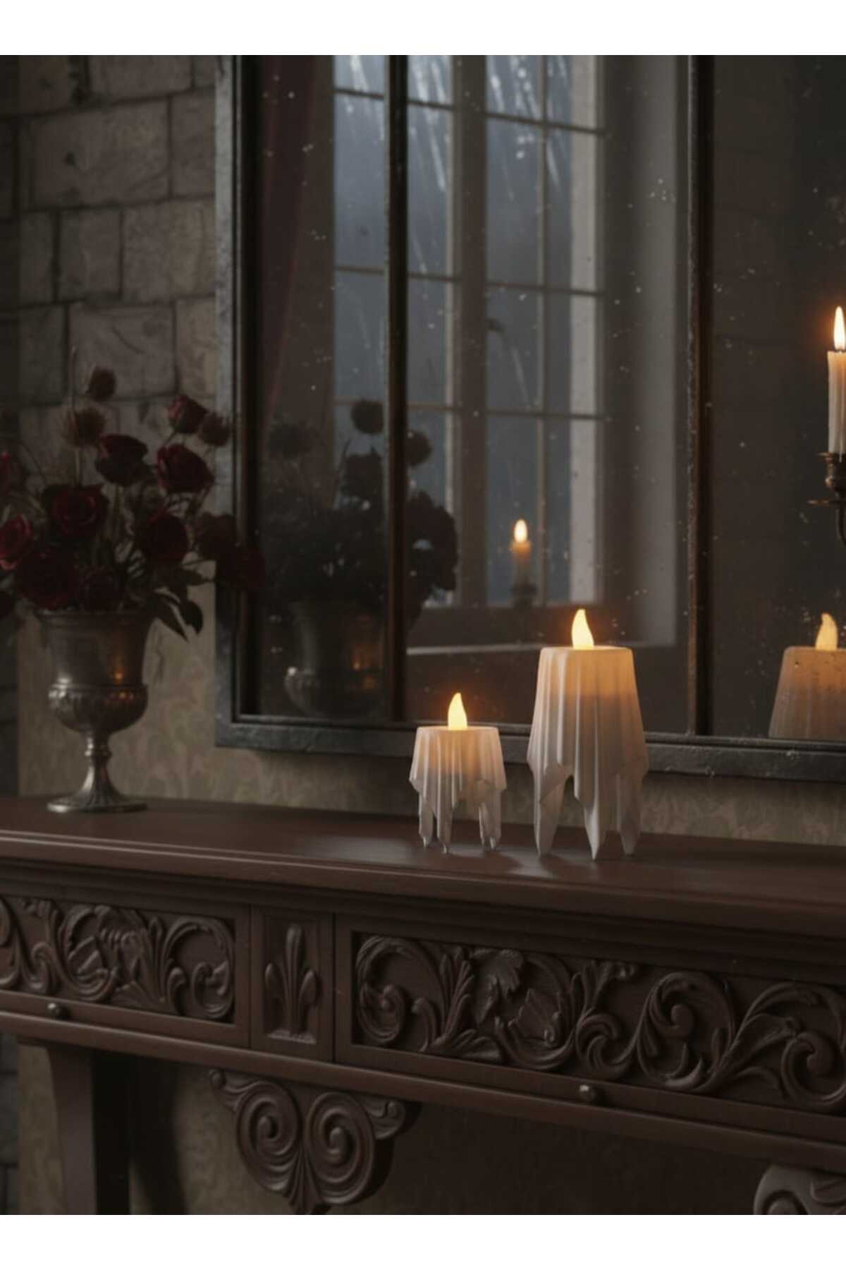 3D Dekoratif Bohem Uçan Beyaz Mumlar TeaLight Mum Hediyeli (Yükseklik:8cm* En:4,5 cm)