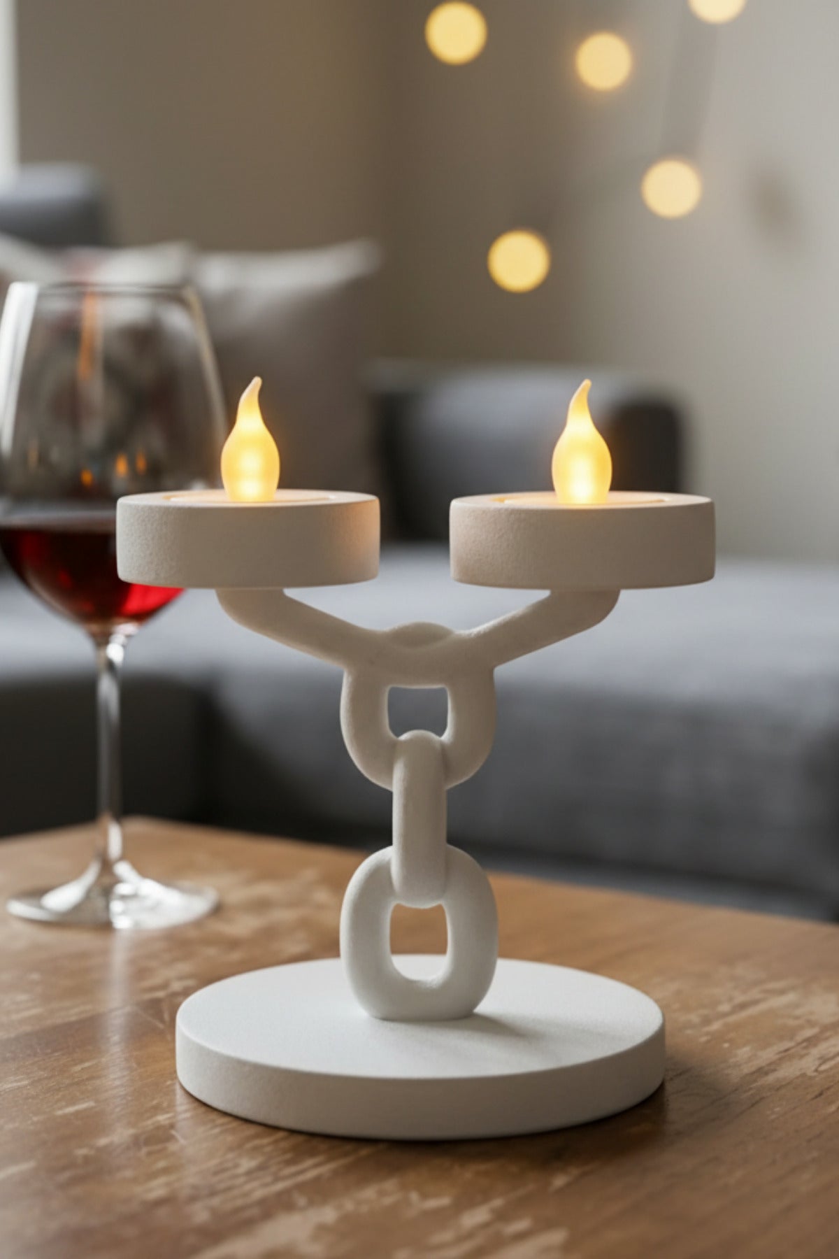 Dekoratif Zincir 2’li Mumluk Tealight Mum Dahil Modern Masa Üstü Mumluk 15 cm - Görsel 3
