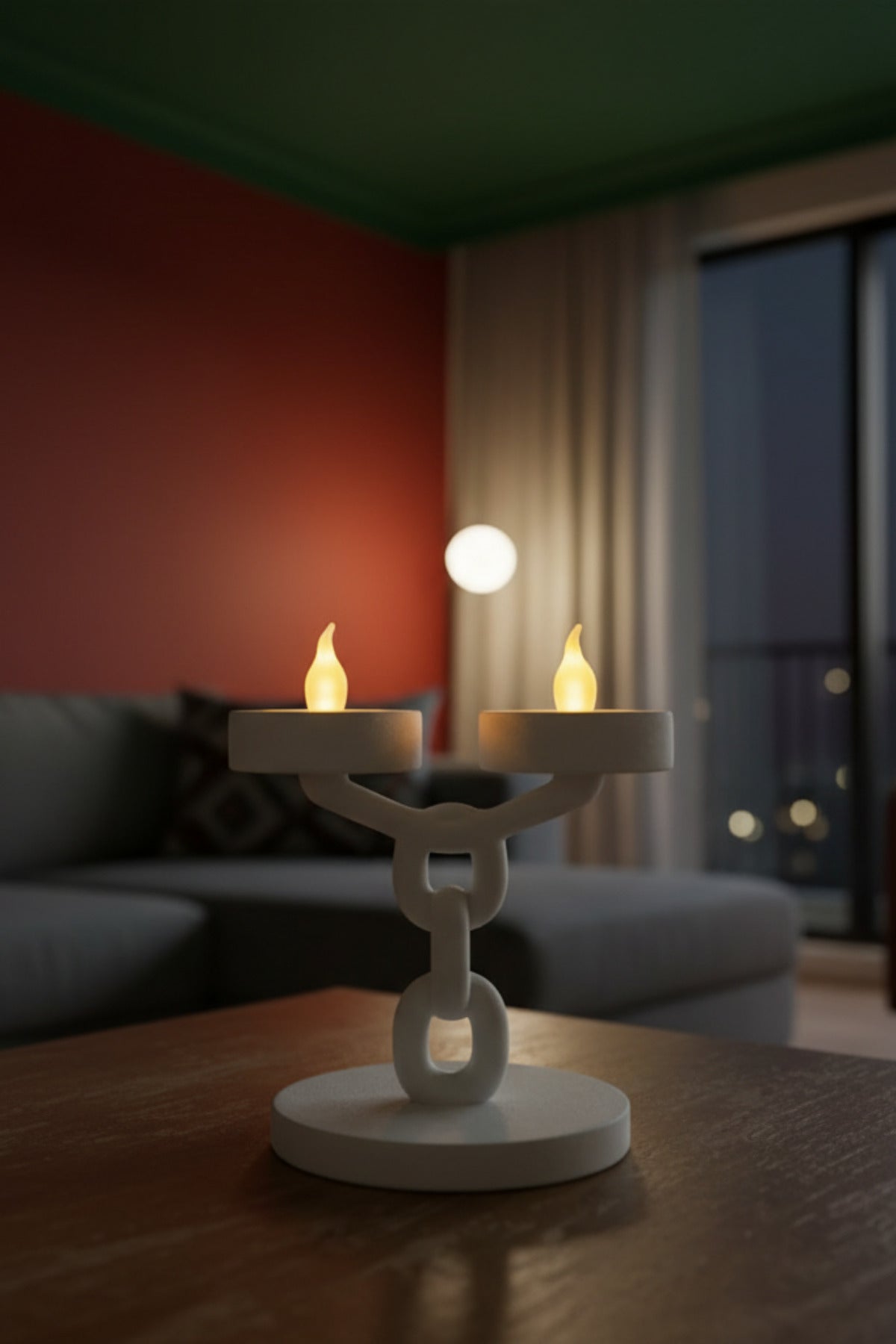 Dekoratif Zincir 2’li Mumluk Tealight Mum Dahil Modern Masa Üstü Mumluk 15 cm - Görsel 2