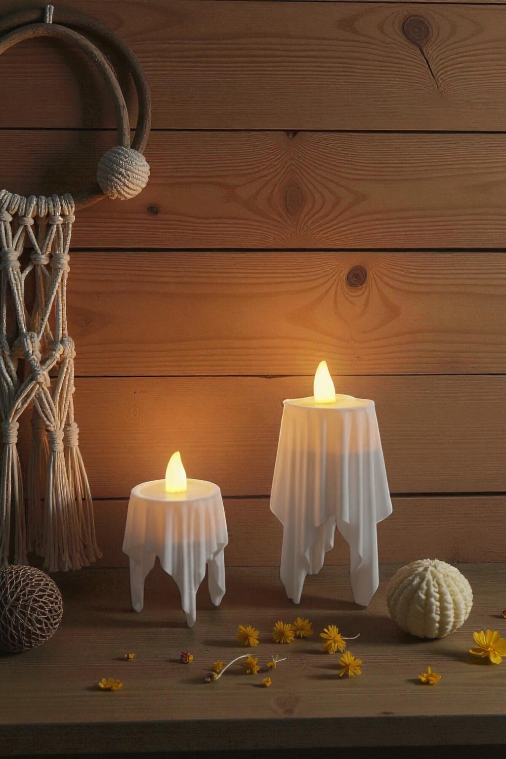 3D Dekoratif Bohem Uçan Beyaz Mumlar TeaLight Mum Hediyeli (Yükseklik:8cm* En:4,5 cm) - Görsel 6