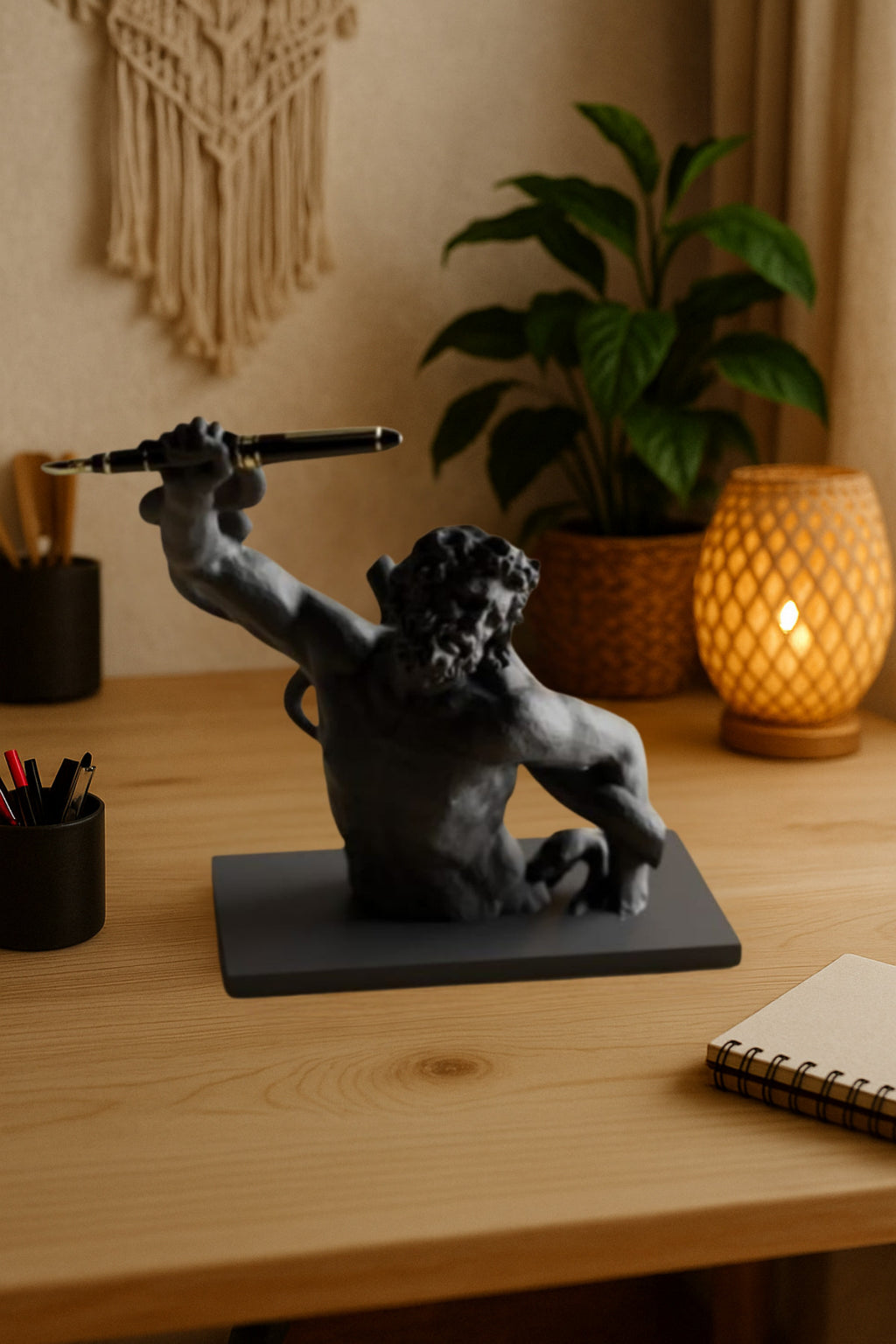 3D Dekoratif Antik Kalem Tutucu Heykel Avangard Ofis Masaüstü Aksesuar, Sanatsal Hediyelik 14x14 cm - Görsel 6