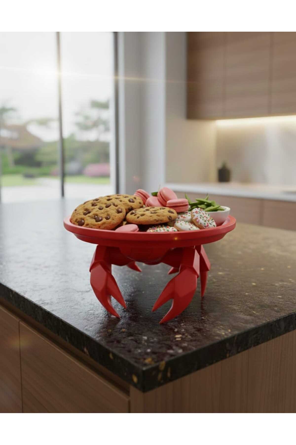 Dekoratif Yengeç Figürü Kırmızı Pratik Ev Gereçleri Sunum Tabak 16 X 16 Cm - Görsel 8