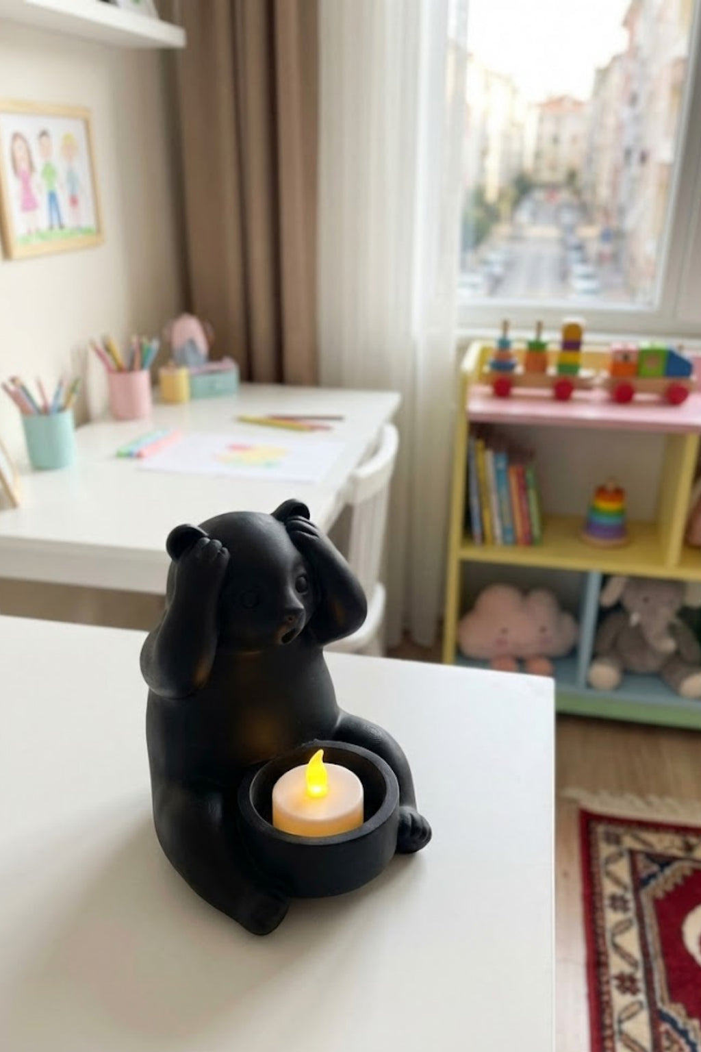 Dekoratif Tealight Mum Hediyeli Ayı Panda Tasarım Vegan - Görsel 4