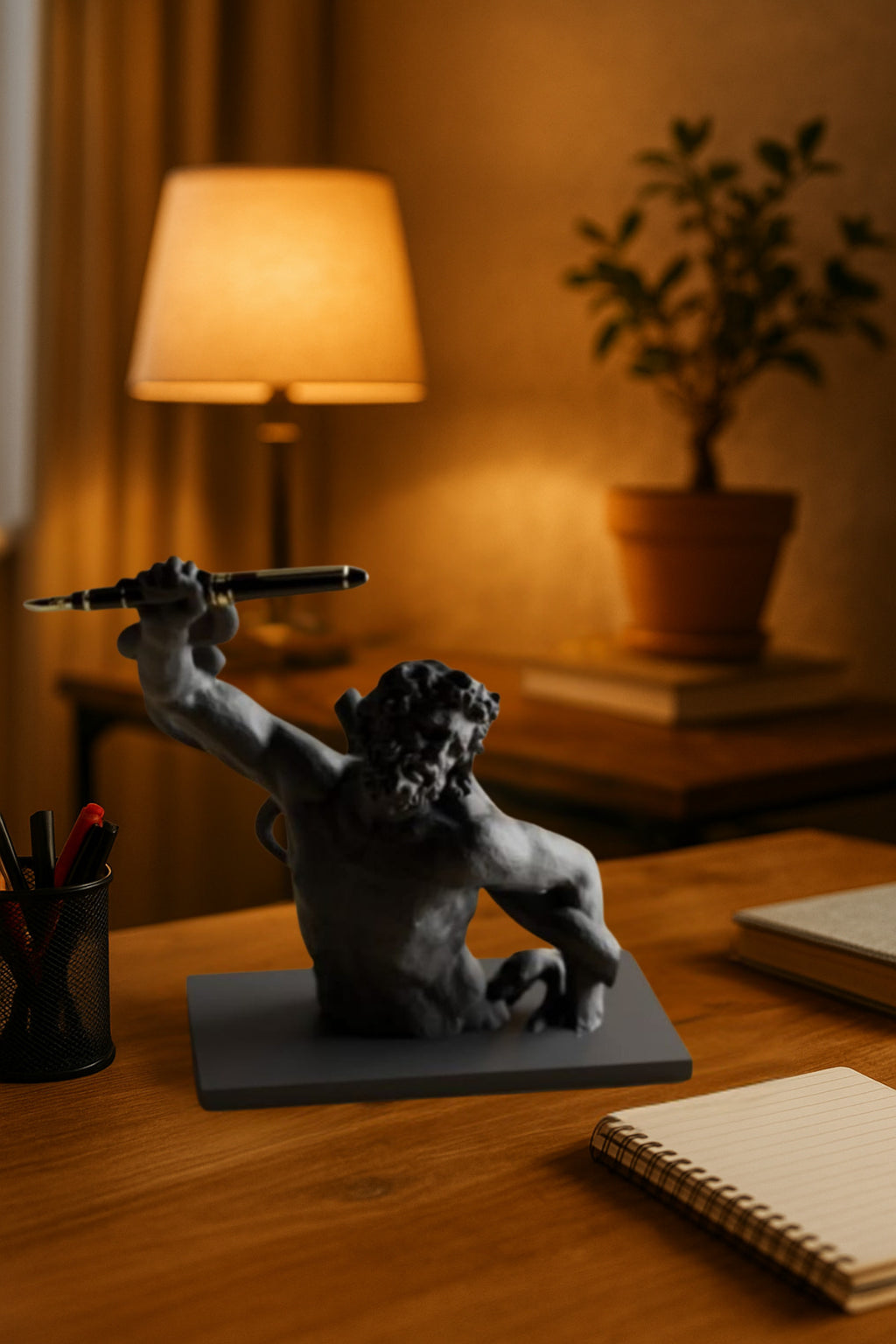 3D Dekoratif Antik Kalem Tutucu Heykel Avangard Ofis Masaüstü Aksesuar, Sanatsal Hediyelik 14x14 cm - Görsel 2