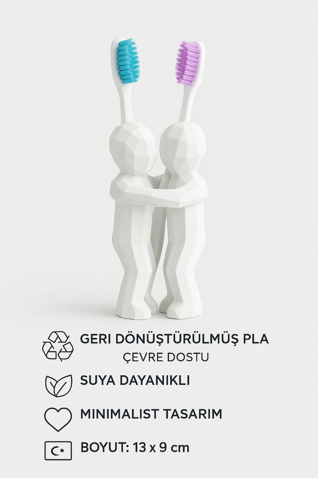 3D Hediye Çiftler İçin Diş Fırçalığı Minimalist Banyo Aksesuarı Geri Dönüştürülmüş PLA 13 x 9 cm - Görsel 5