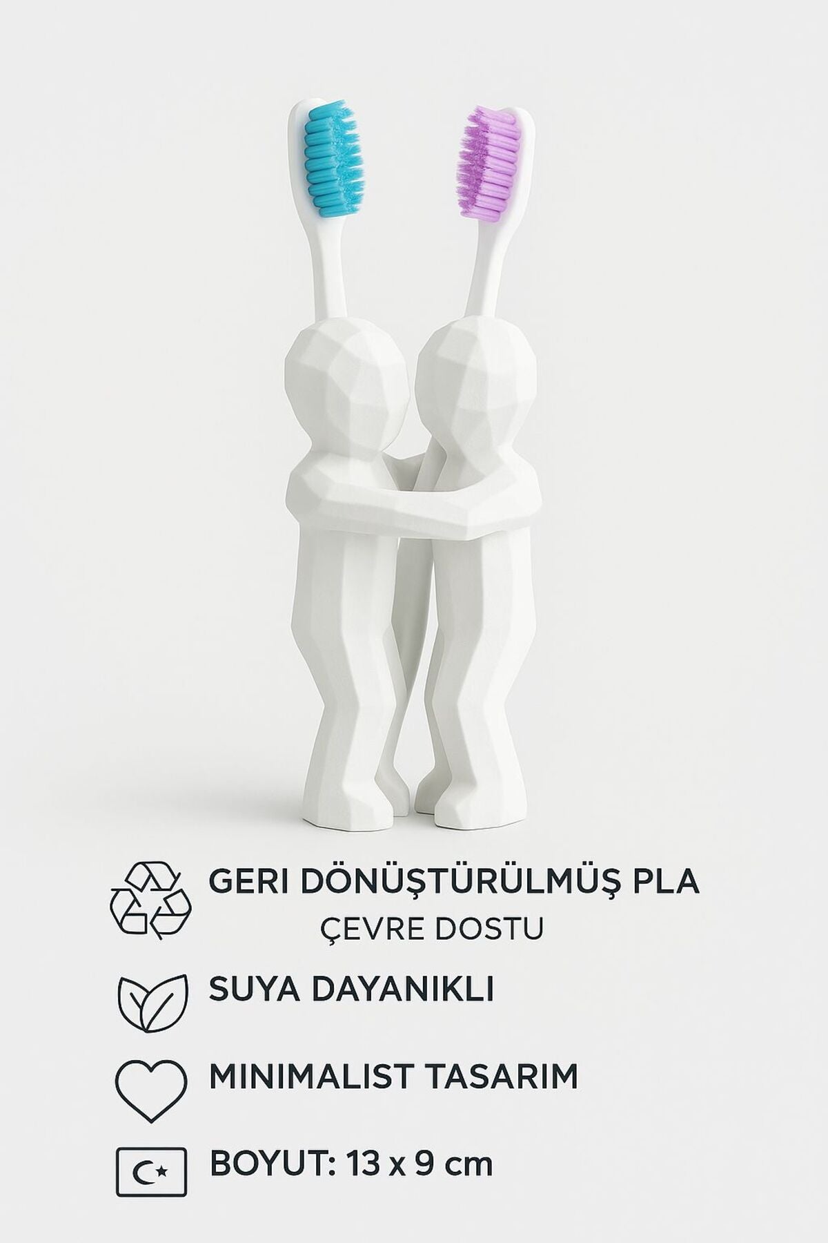 3D Hediye Çiftler İçin Diş Fırçalığı Minimalist Banyo Aksesuarı Geri Dönüştürülmüş PLA 13 x 9 cm - Görsel 5
