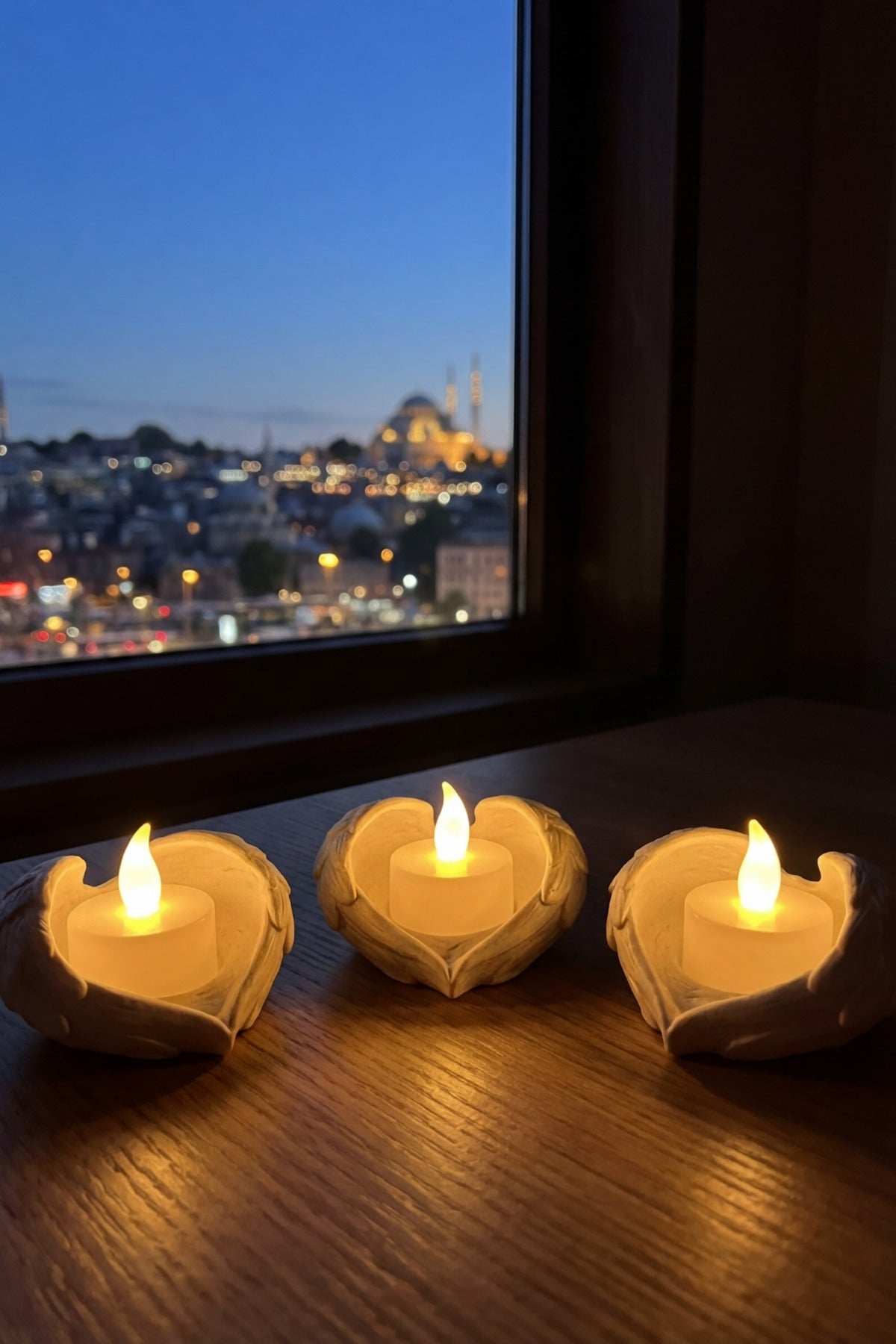 Melek Işığı Seti 3’lü Melek Kanatlı LED Mum Dekoratif Tealight 8 x 7 cm - Görsel 2