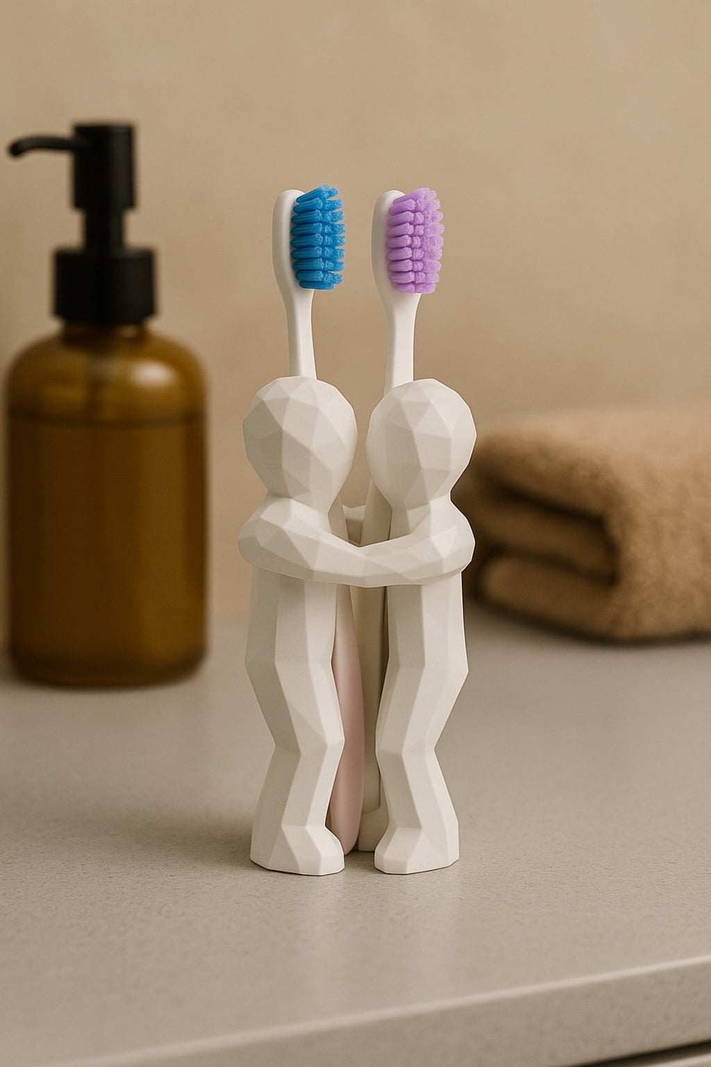 3D Hediye Çiftler İçin Diş Fırçalığı Minimalist Banyo Aksesuarı Geri Dönüştürülmüş PLA 13 x 9 cm - Görsel 2