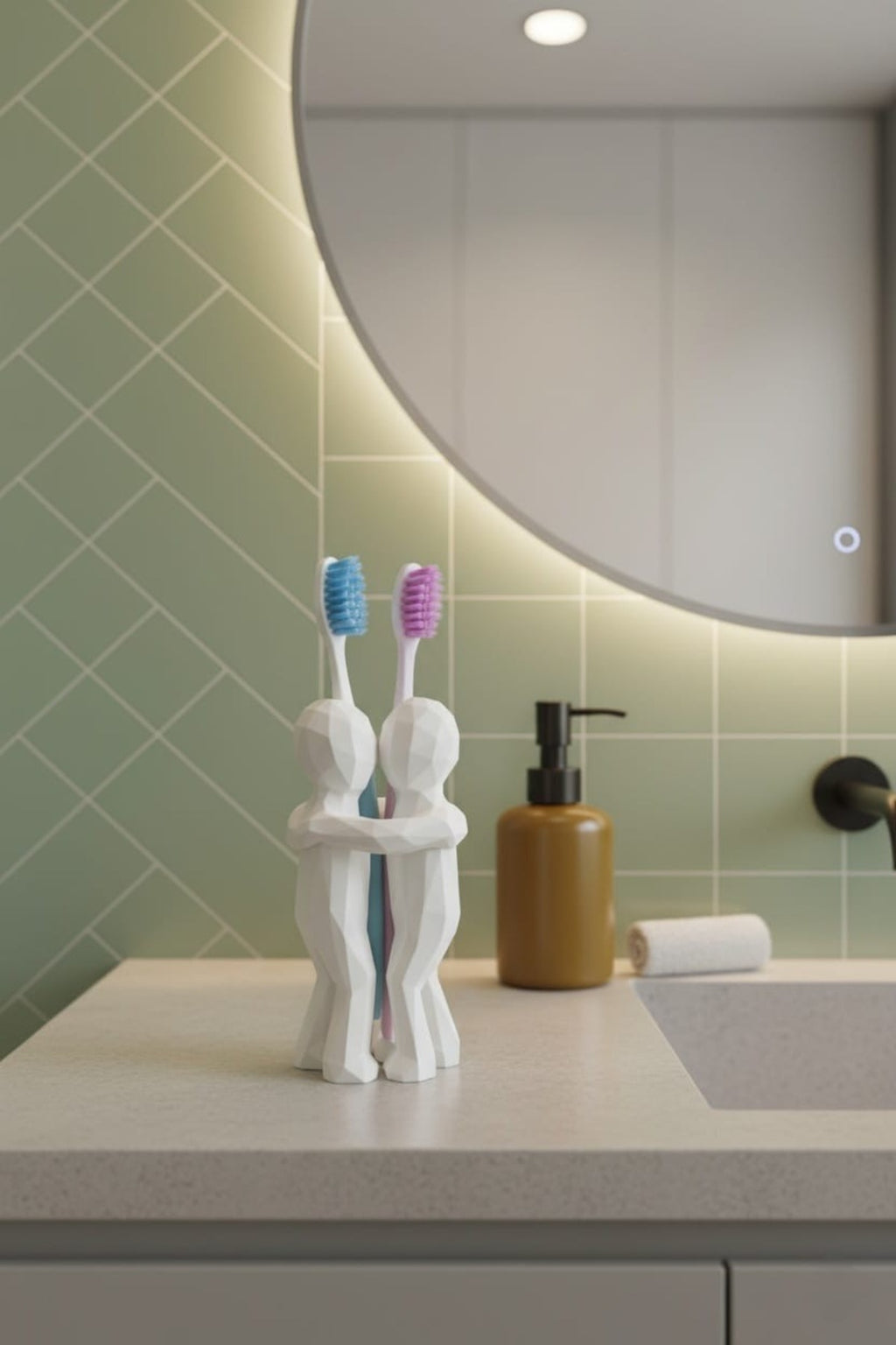 3D Hediye Çiftler İçin Diş Fırçalığı Minimalist Banyo Aksesuarı Geri Dönüştürülmüş PLA 13 x 9 cm - Görsel 3