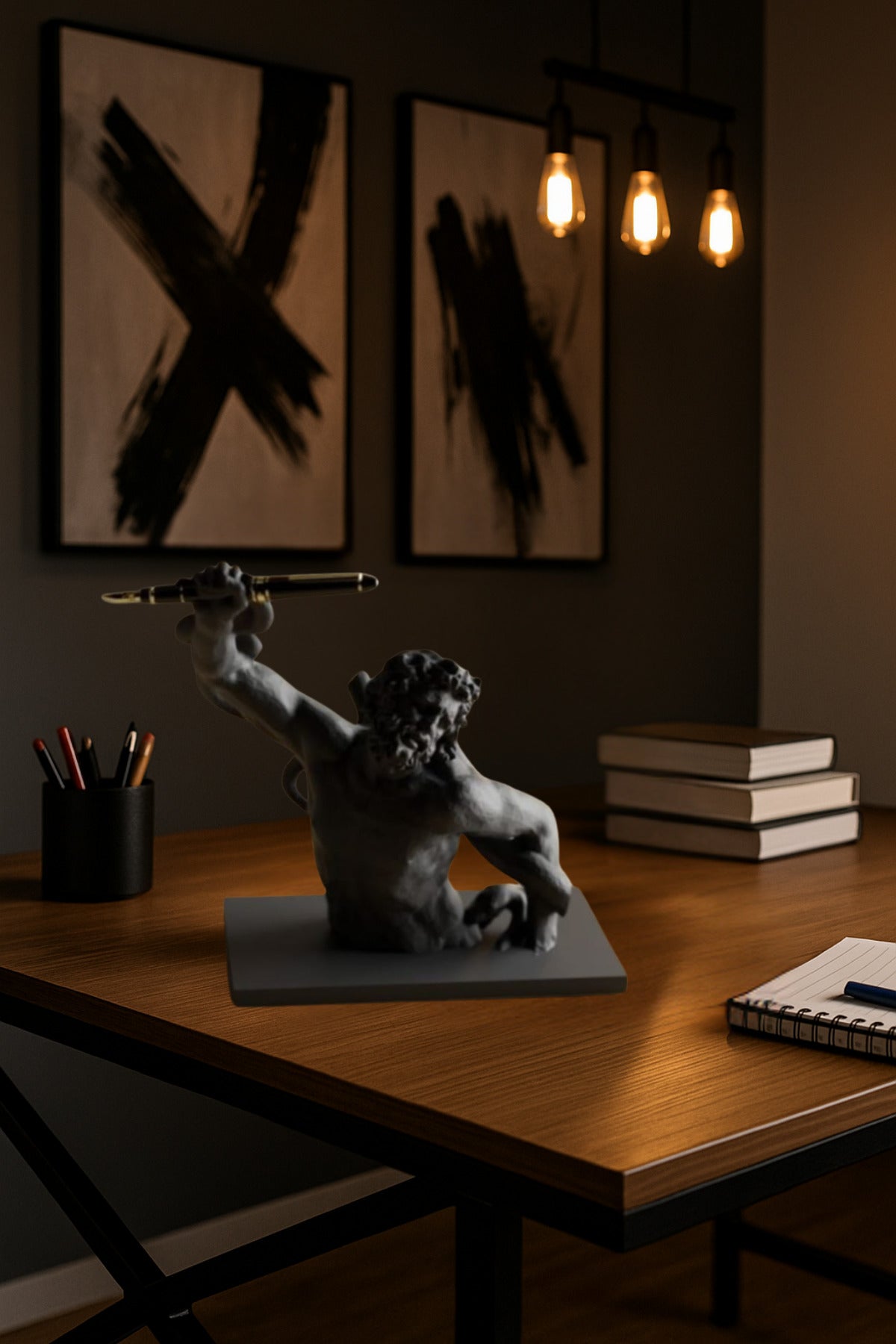 3D Dekoratif Antik Kalem Tutucu Heykel Avangard Ofis Masaüstü Aksesuar, Sanatsal Hediyelik 14x14 cm - Görsel 3