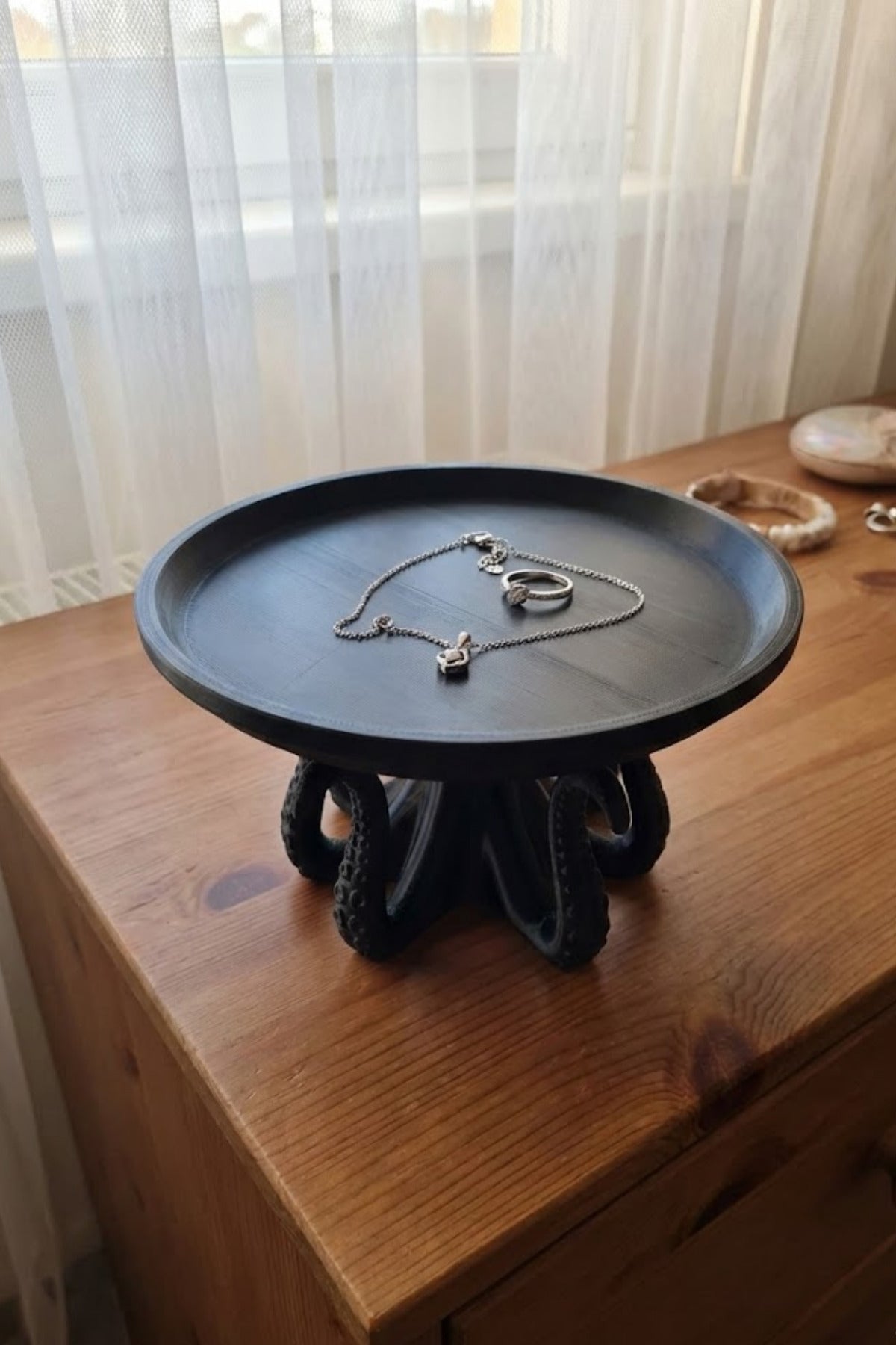 Siyah Ahtapot Tasarım Dekoratif Servis Çok Amaçlı Organizeri 17 cm Pla - Görsel 3
