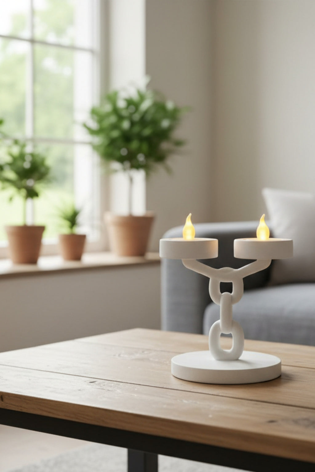Dekoratif Zincir 2’li Mumluk Tealight Mum Dahil Modern Masa Üstü Mumluk 15 cm - Görsel 4