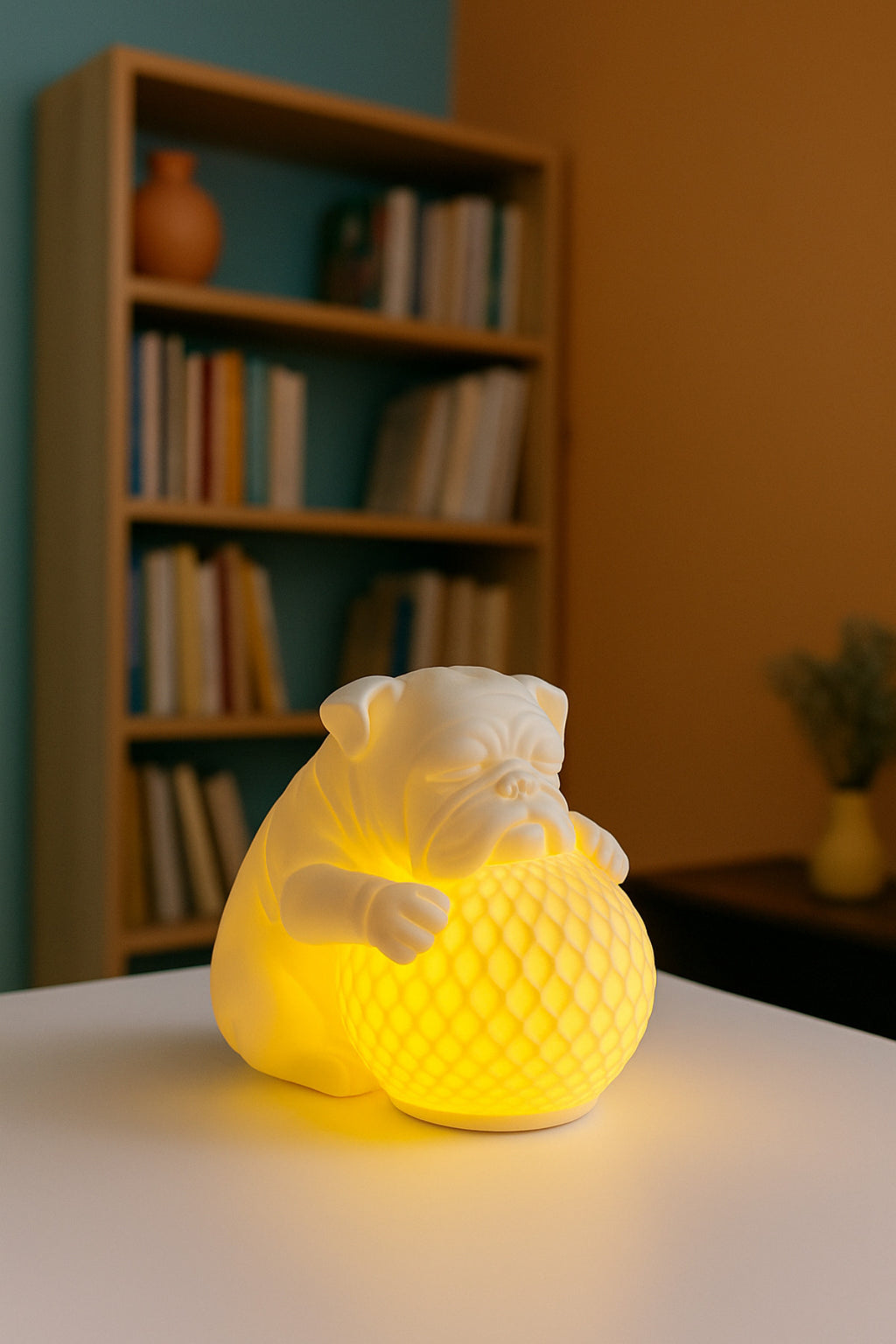 Bulldog Tasarımlı 3D Dekoratif Masa Lambası, Estetik Çocuk Odası Gece Lambası, Tealight 25 x 25 cm - Görsel 5