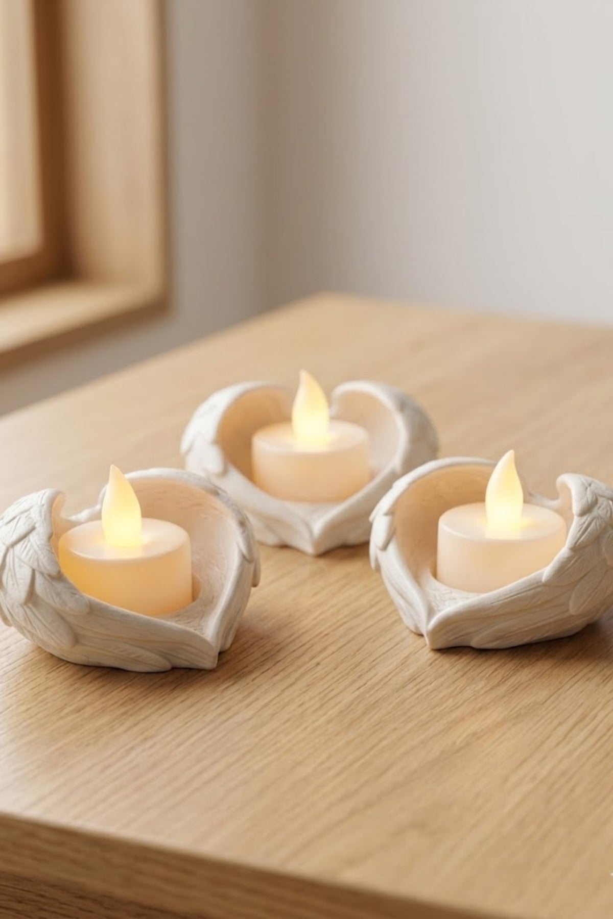 Melek Işığı Seti 3’lü Melek Kanatlı LED Mum Dekoratif Tealight 8 x 7 cm