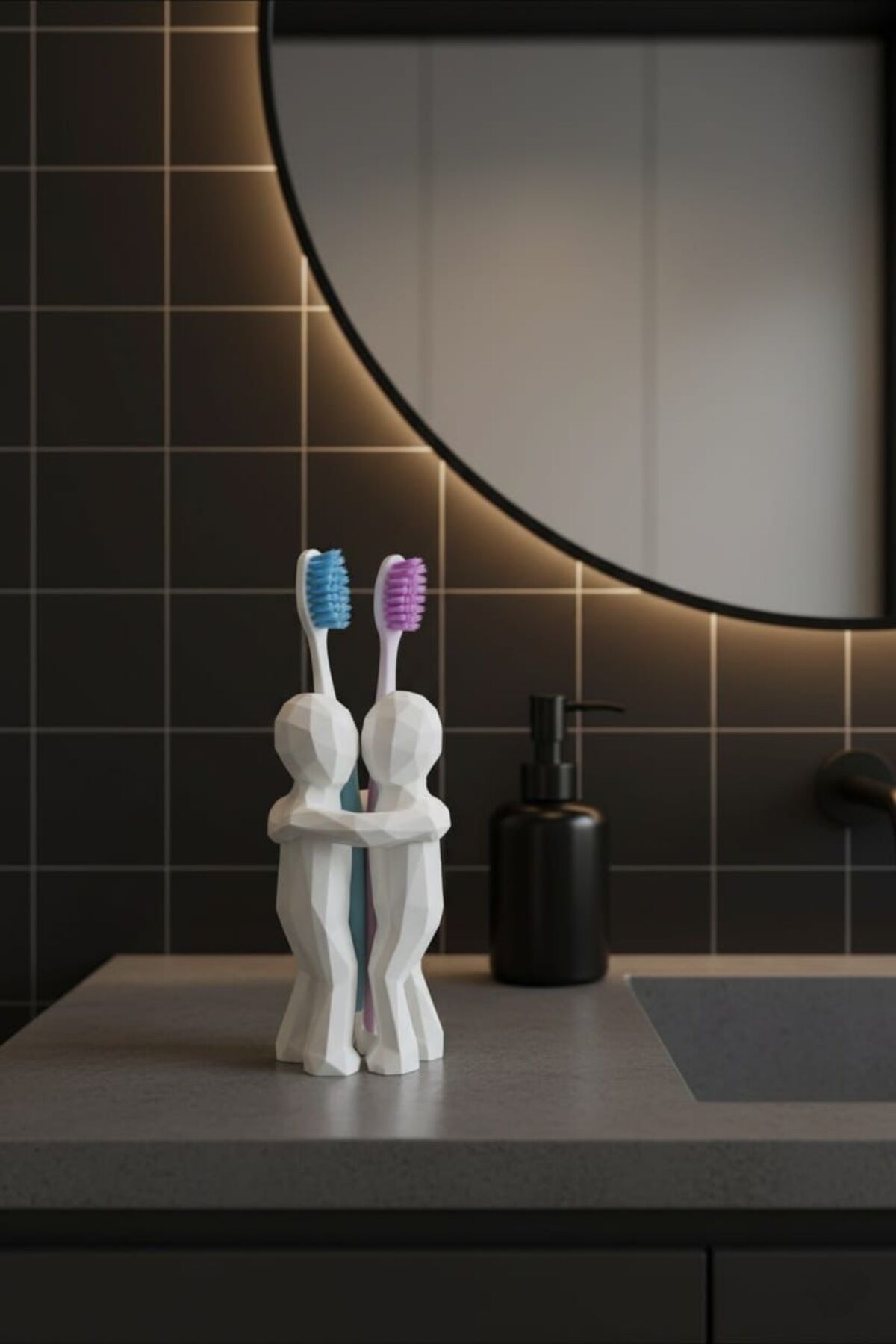 3D Hediye Çiftler İçin Diş Fırçalığı Minimalist Banyo Aksesuarı Geri Dönüştürülmüş PLA 13 x 9 cm - Görsel 4