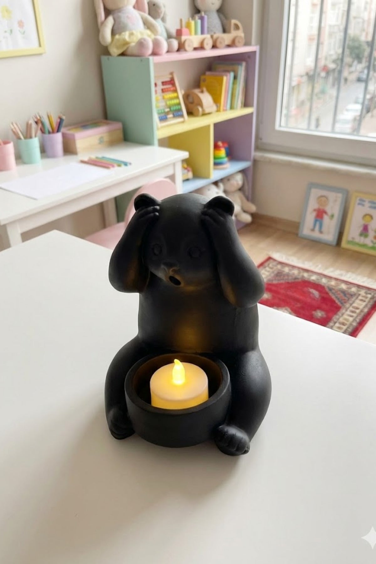Dekoratif Tealight Mum Hediyeli Ayı Panda Tasarım Vegan - Görsel 3