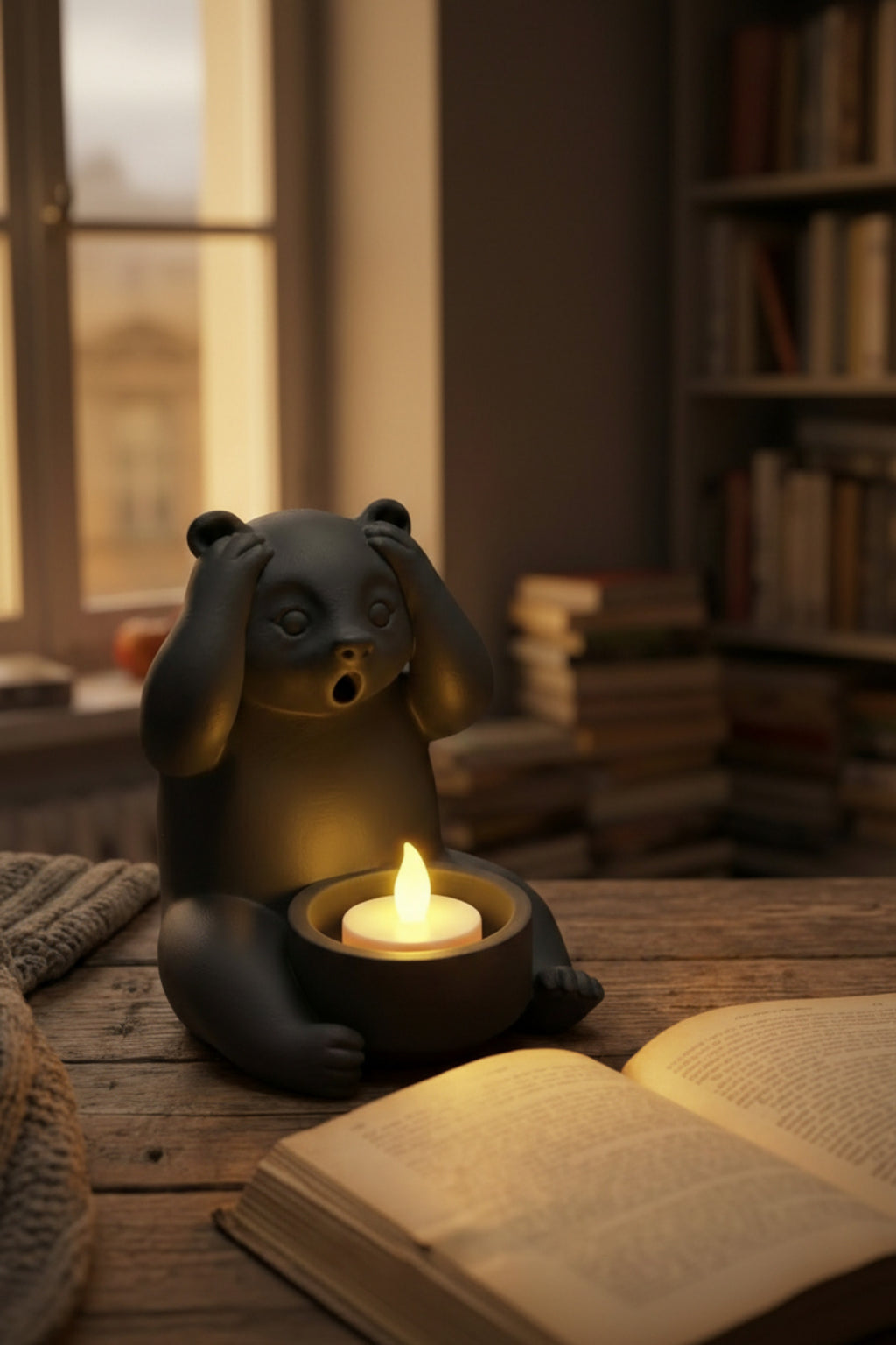 Dekoratif Tealight Mum Hediyeli Ayı Panda Tasarım Vegan - Görsel 6