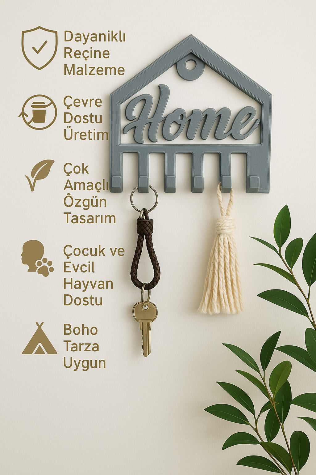 Dekoratif Açılır Kapanır Anahtar Askı Home Detay 15 X 15 Cm - Görsel 6