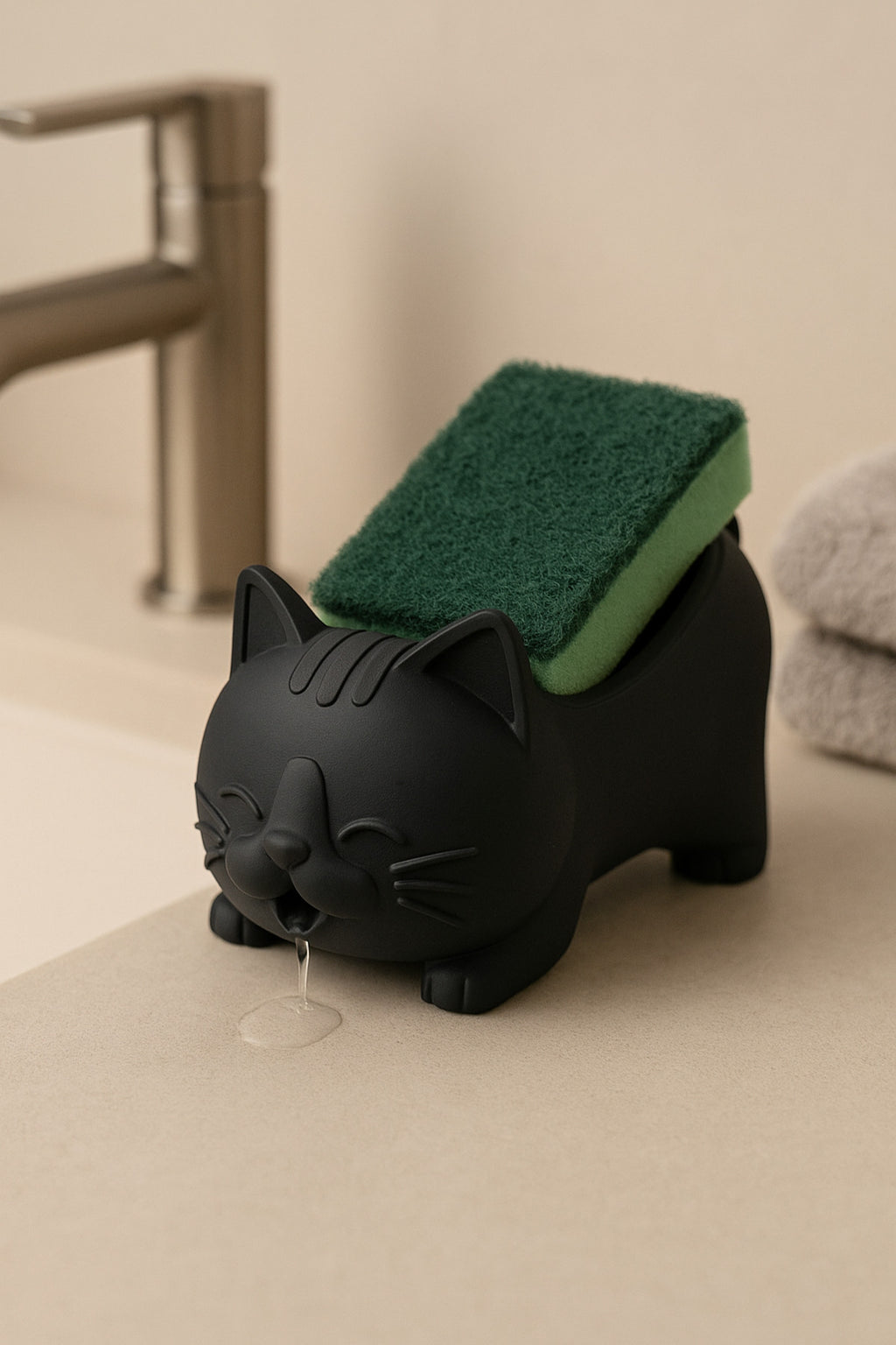 Dekoratif Siyah Kedi Figürlü Sabunluk & Süngerlik Şık ve Sevimli Banyo, Mutfak Aksesuarı Çok Amaçlı - Görsel 3
