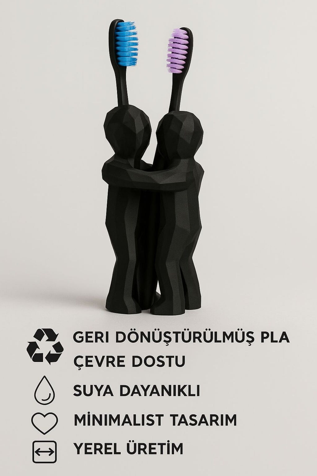 3D Hediye Çiftler İçin Diş Fırçalığı Minimalist Banyo Aksesuarı Geri Dönüştürülmüş PLA 13 X 9 cm - Görsel 5