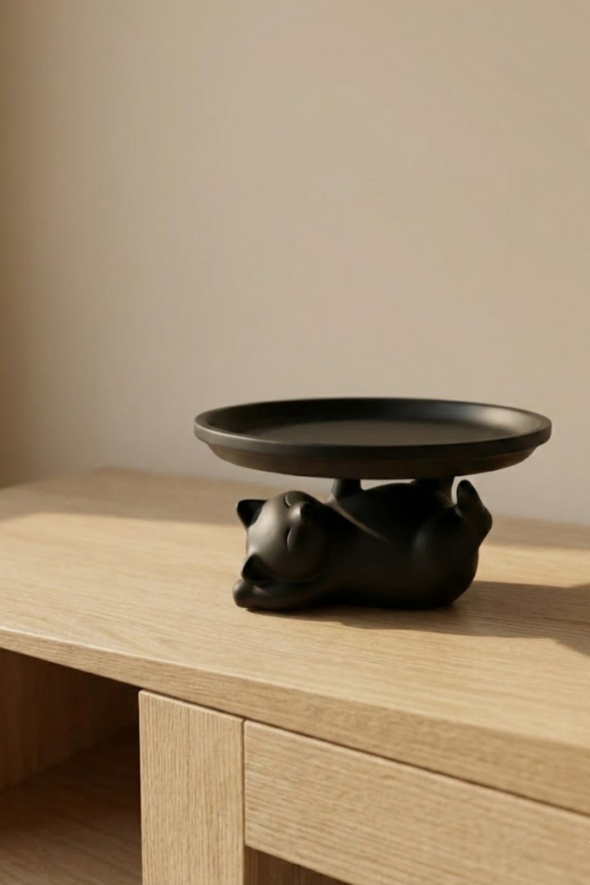 3D Siyah Kedi Figürlü Dekoratif Sunum Standı 17 cm Yükseltilmiş Masaüstü Tabak Siyah - Görsel 3