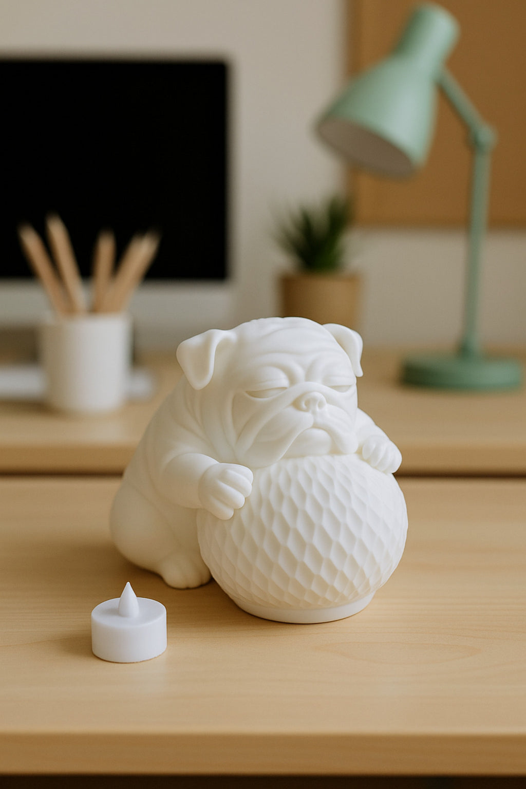 Bulldog Tasarımlı 3D Dekoratif Masa Lambası, Estetik Çocuk Odası Gece Lambası, Tealight 25 x 25 cm - Görsel 2