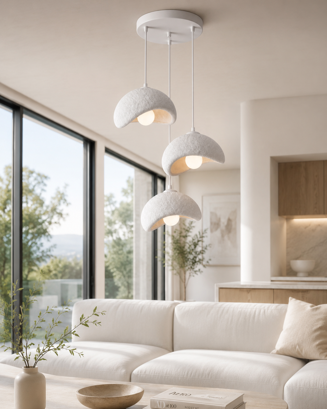3'lü Beton Dokulu Modern Sarkıt Avize | 3D Baskı PLA Gövde | 25 cm | E27 Ampul Dahil
