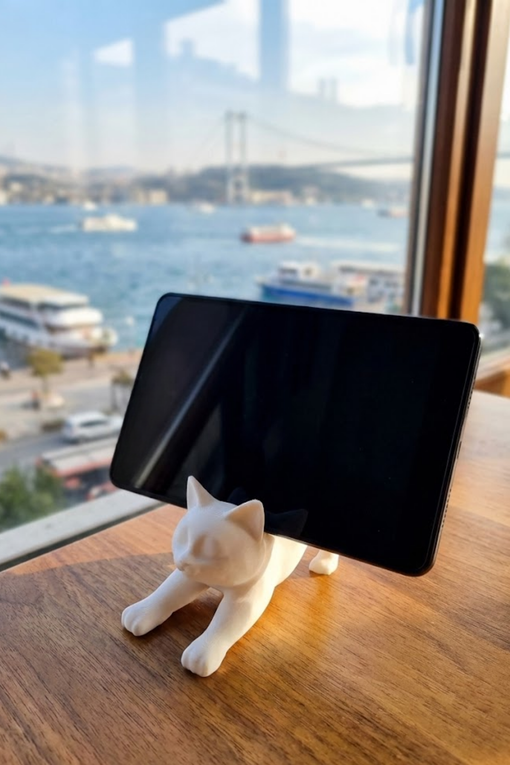 Beyaz Kedi Telefon Tablet Tutucu 10 x 10 cm - Görsel 3