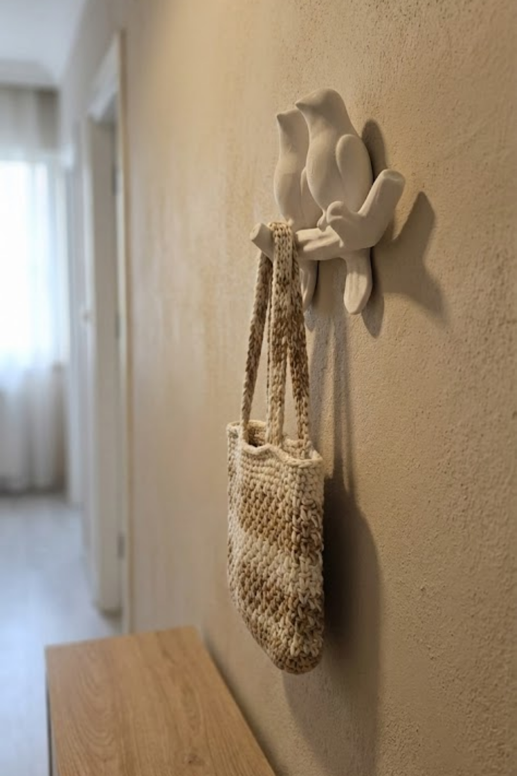 3D Minimal Kuş Duvar Askısı 17 x 17 cm, Dekoratif Anahtarlık Çanta Askılığı - Görsel 5