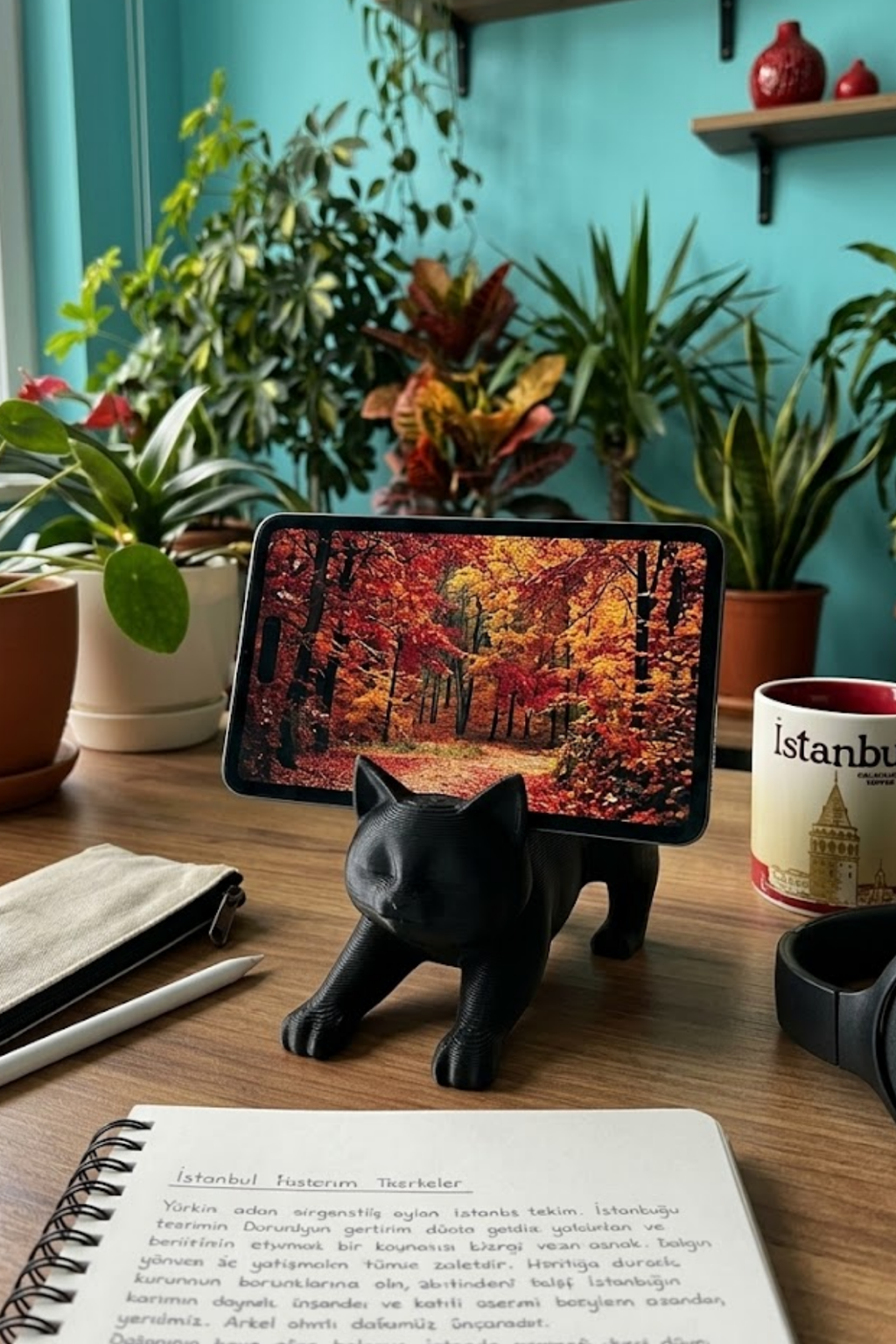 Siyah Kedi Telefon Tablet Tutucu 10 x 10 cm - Görsel 2