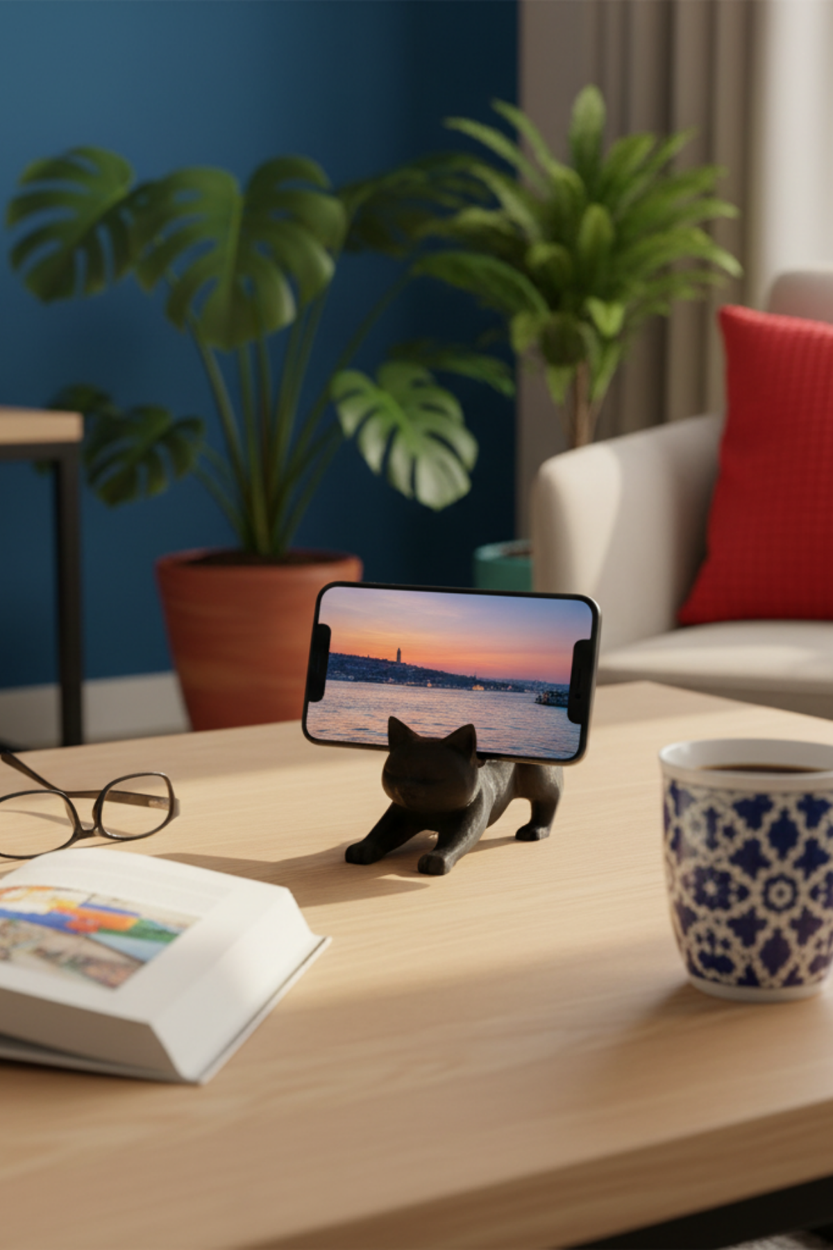 Siyah Kedi Telefon Tablet Tutucu 10 x 10 cm - Görsel 4