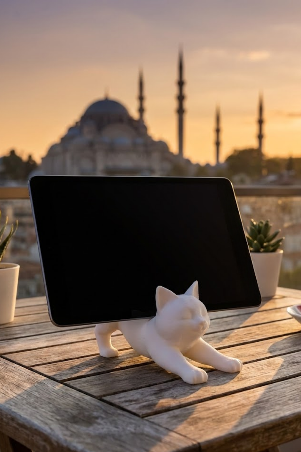 Beyaz Kedi Telefon Tablet Tutucu 10 x 10 cm - Görsel 5