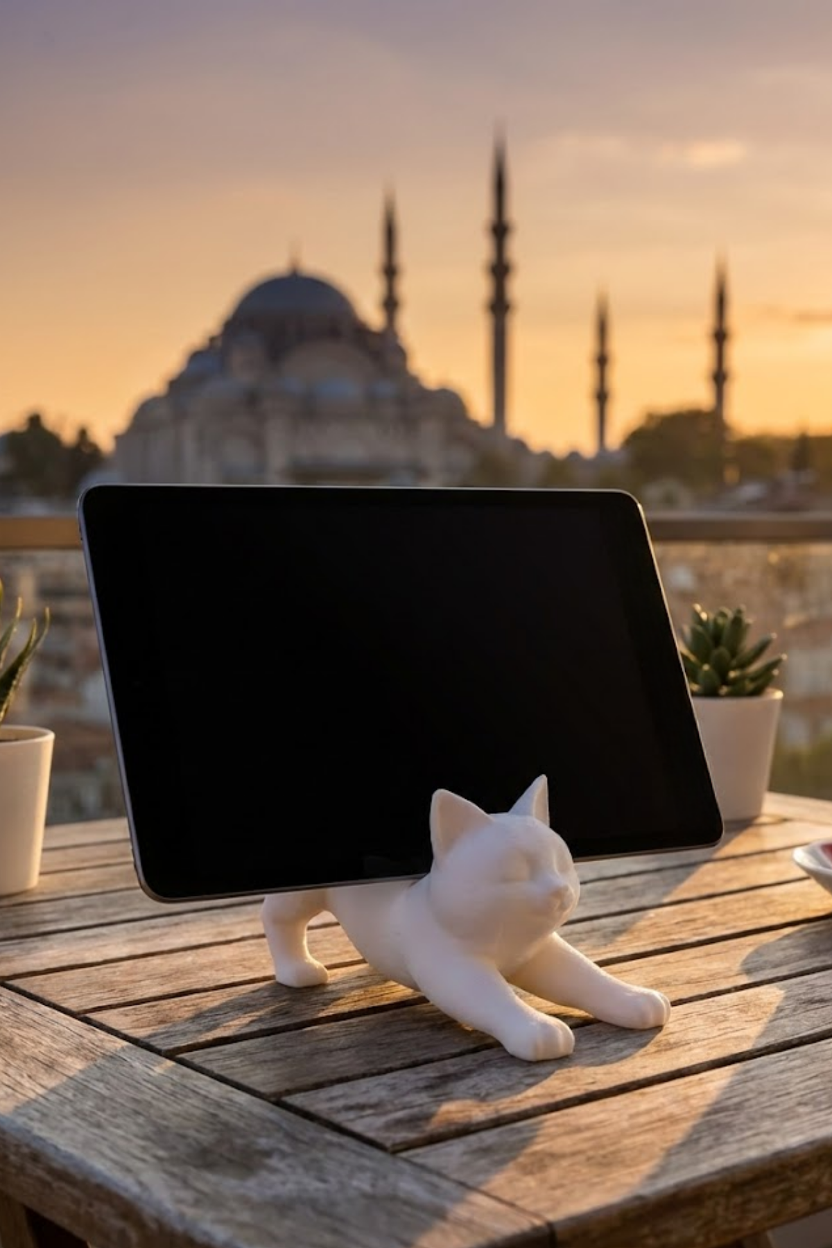 Beyaz Kedi Telefon Tablet Tutucu 10 x 10 cm - Görsel 5