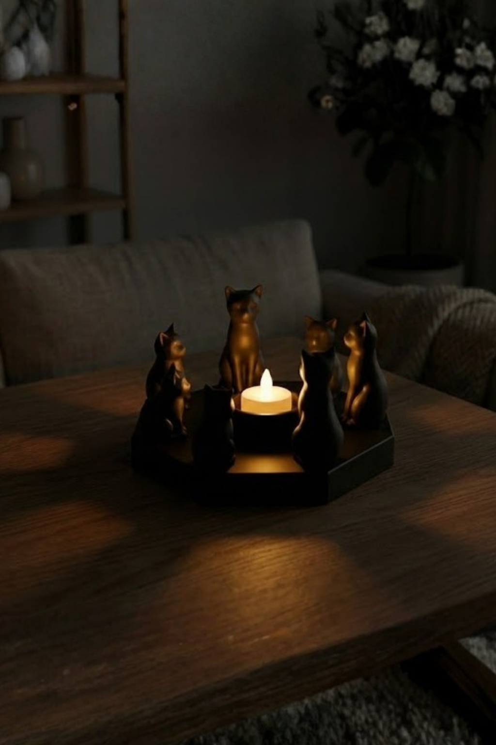 Dekoratif Kediler Ritüel Dinginlik Yoga Mumluk Biblo 14 x 8 Cm - Görsel 6